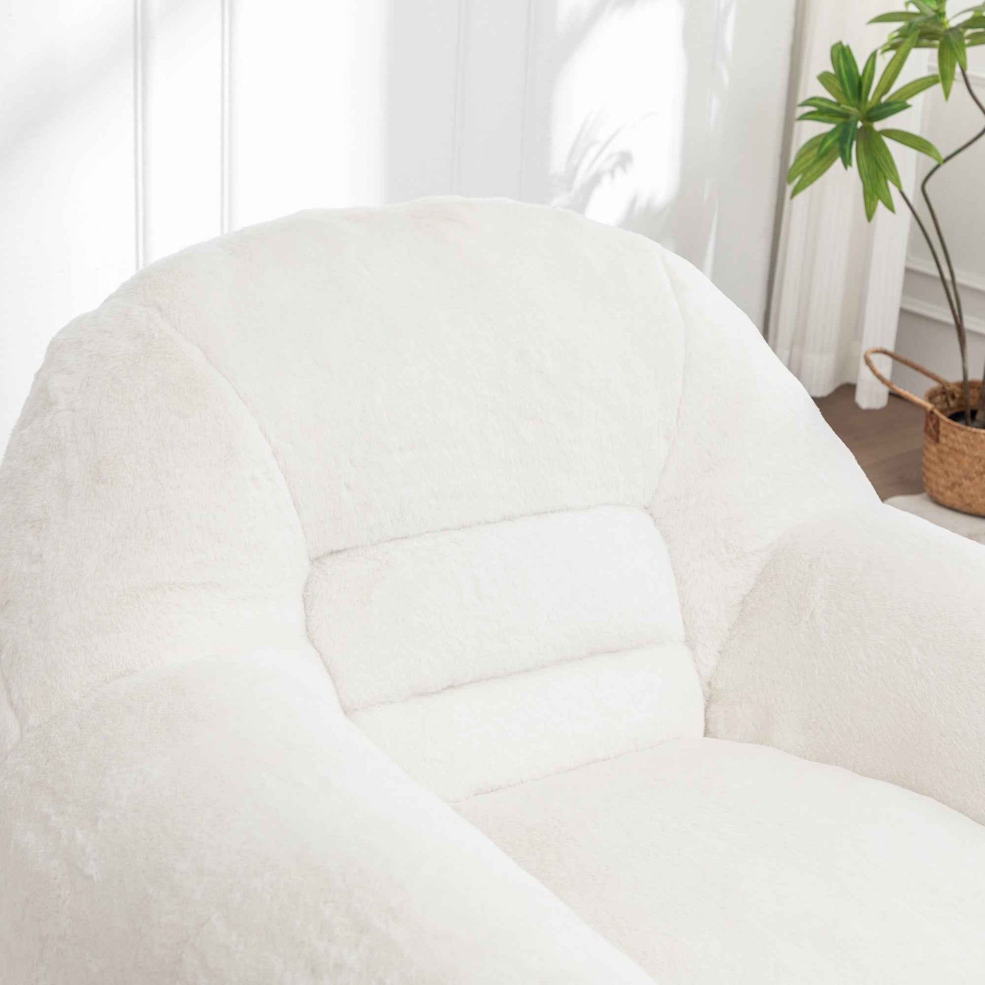 Bean Bag Chair, Comfy Bean Bag Sofa with Back Support, With Footstool,Faux Fur Bean Bag Chair for Adults and Kids, Stuffed Floor Sofa for Living Room, Bedroom, Apartment, White