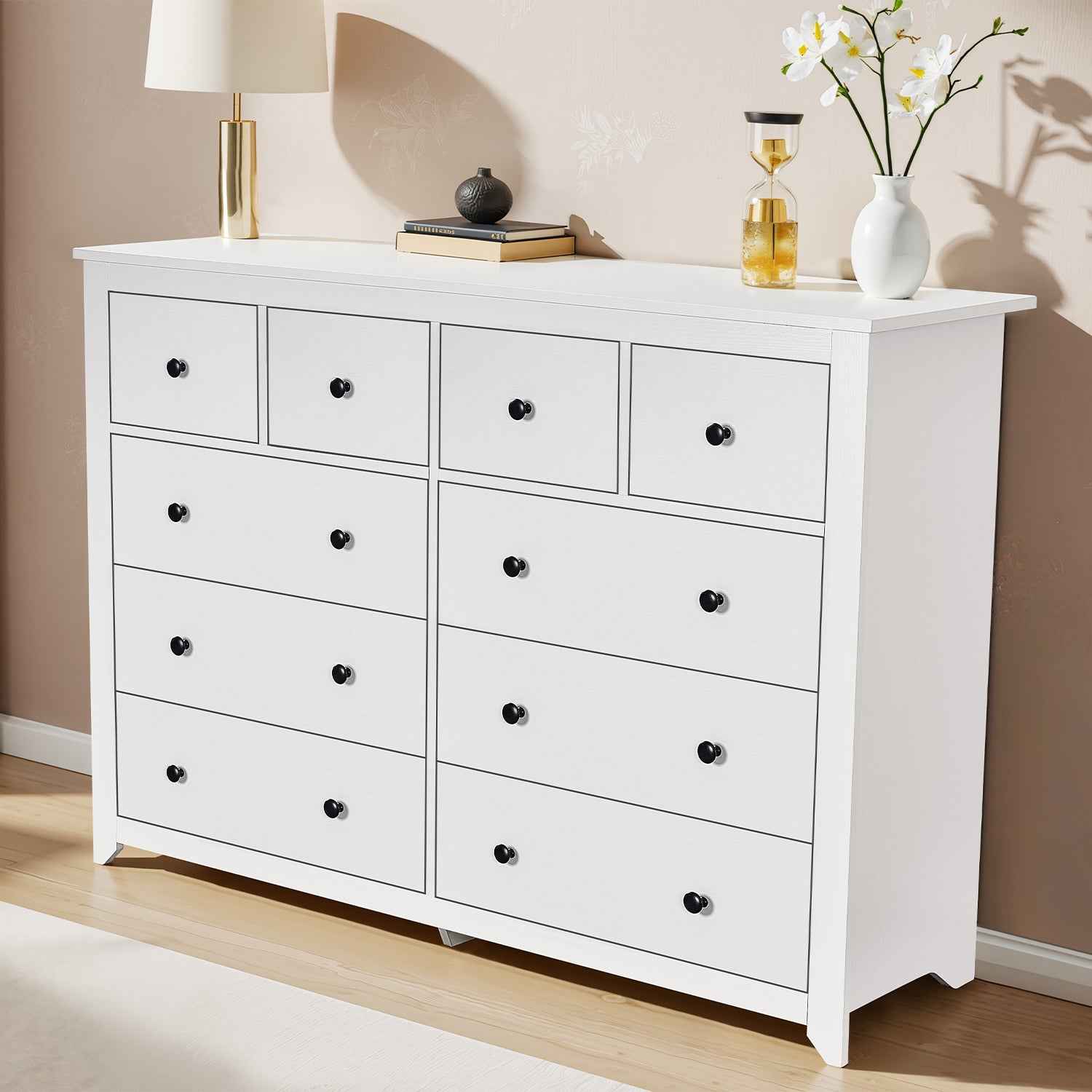 Modern White 9-Drawer Dresser for Bedroom - Ample Storage Wide Chest, Sturdy & Safe