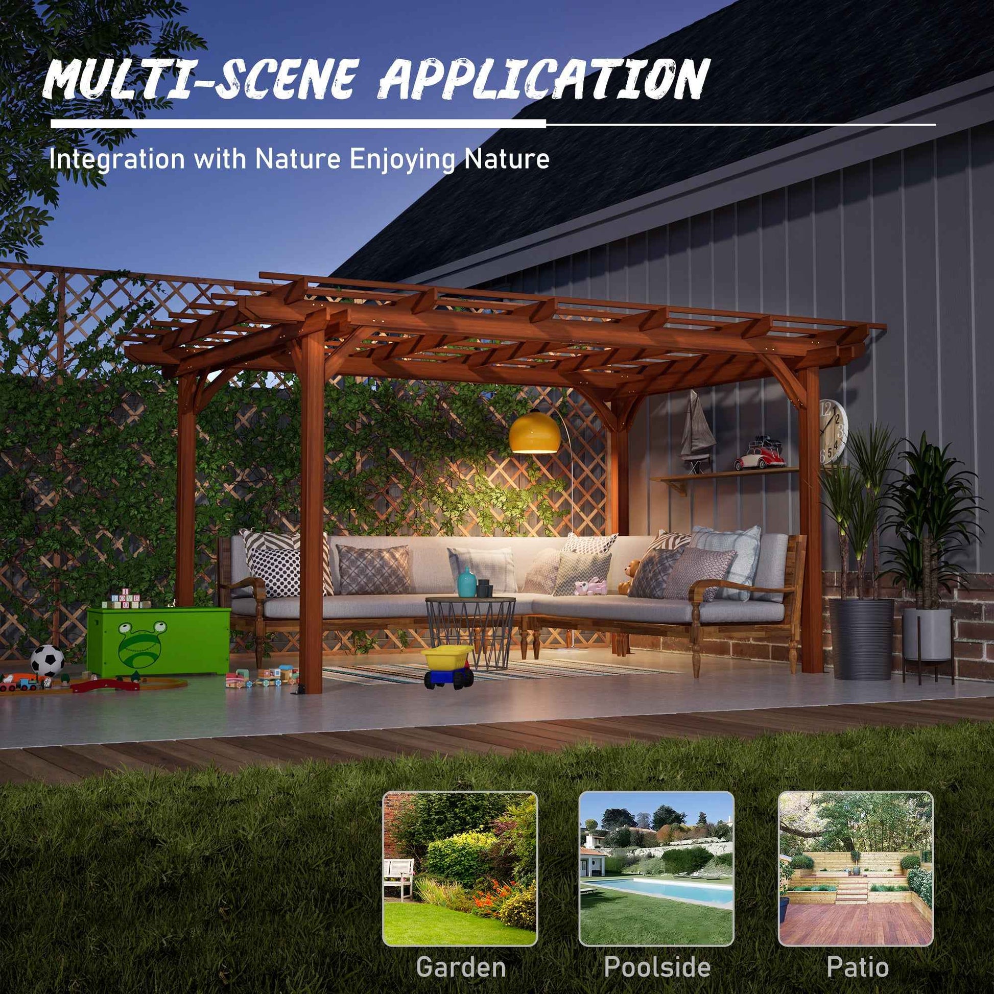 12 x 10 FT Outdoor Wood Pergola, Wooden Grape Pergola for Climbing Plant Support for Garden, Patio, Backyard, Deck, Brown