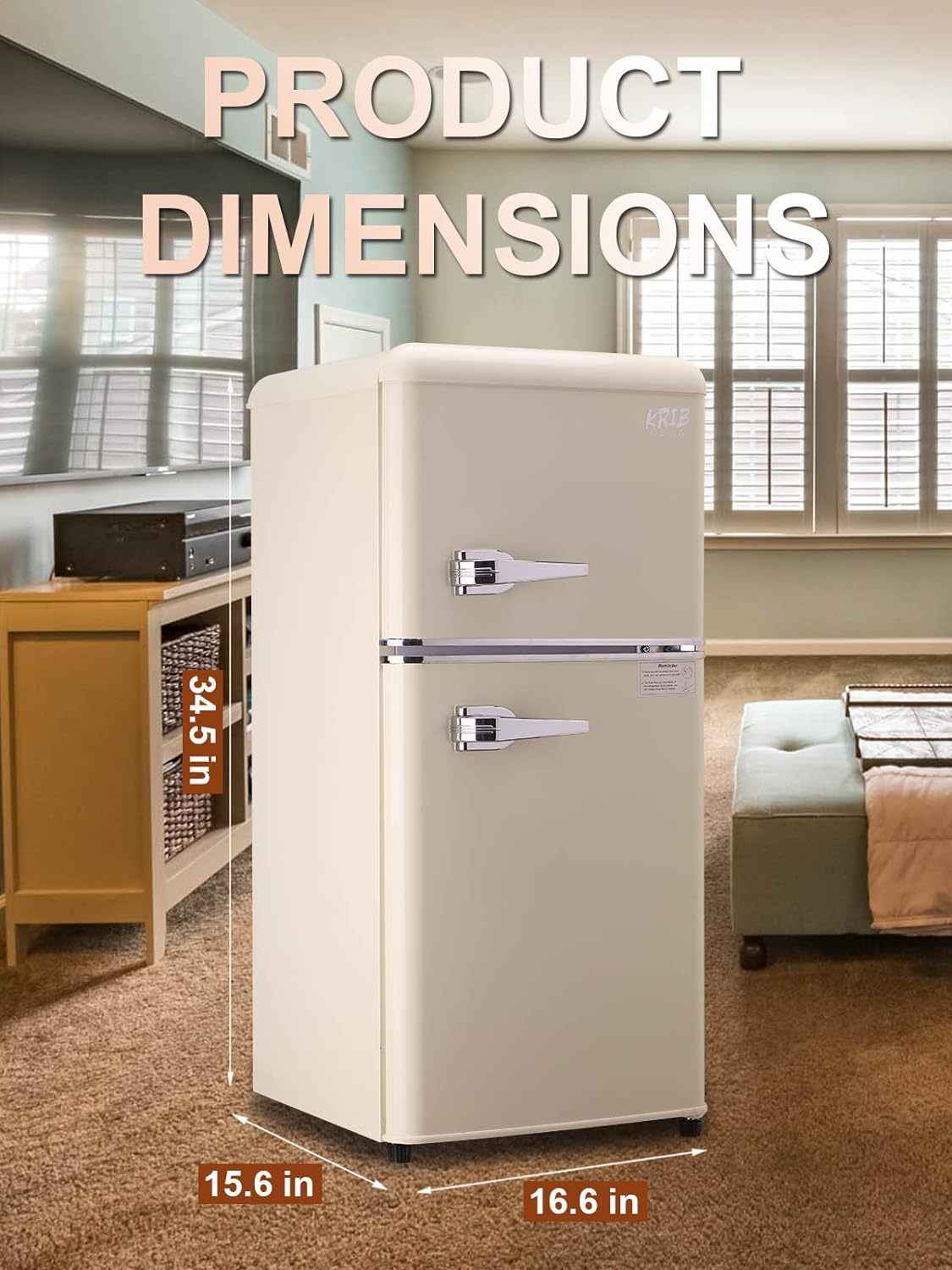 3.5Cu.Ft Compact Refrigerator Mini Fridge with Freezer, Small Refrigerator with 2 Door, 7 Level Thermostat Removable Shelves for Kitchen, Dorm, Apartment, Bar, Office, Cream