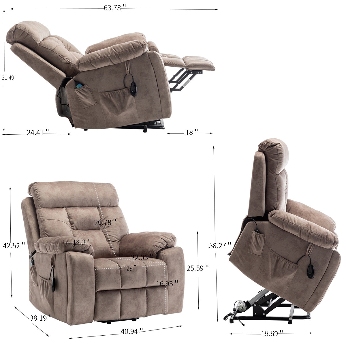 Lounge chair lift chair relax sofa chair living room furniture living room power elderly electric lounge chair (oversize, hidden cup holder) - Abrihome
