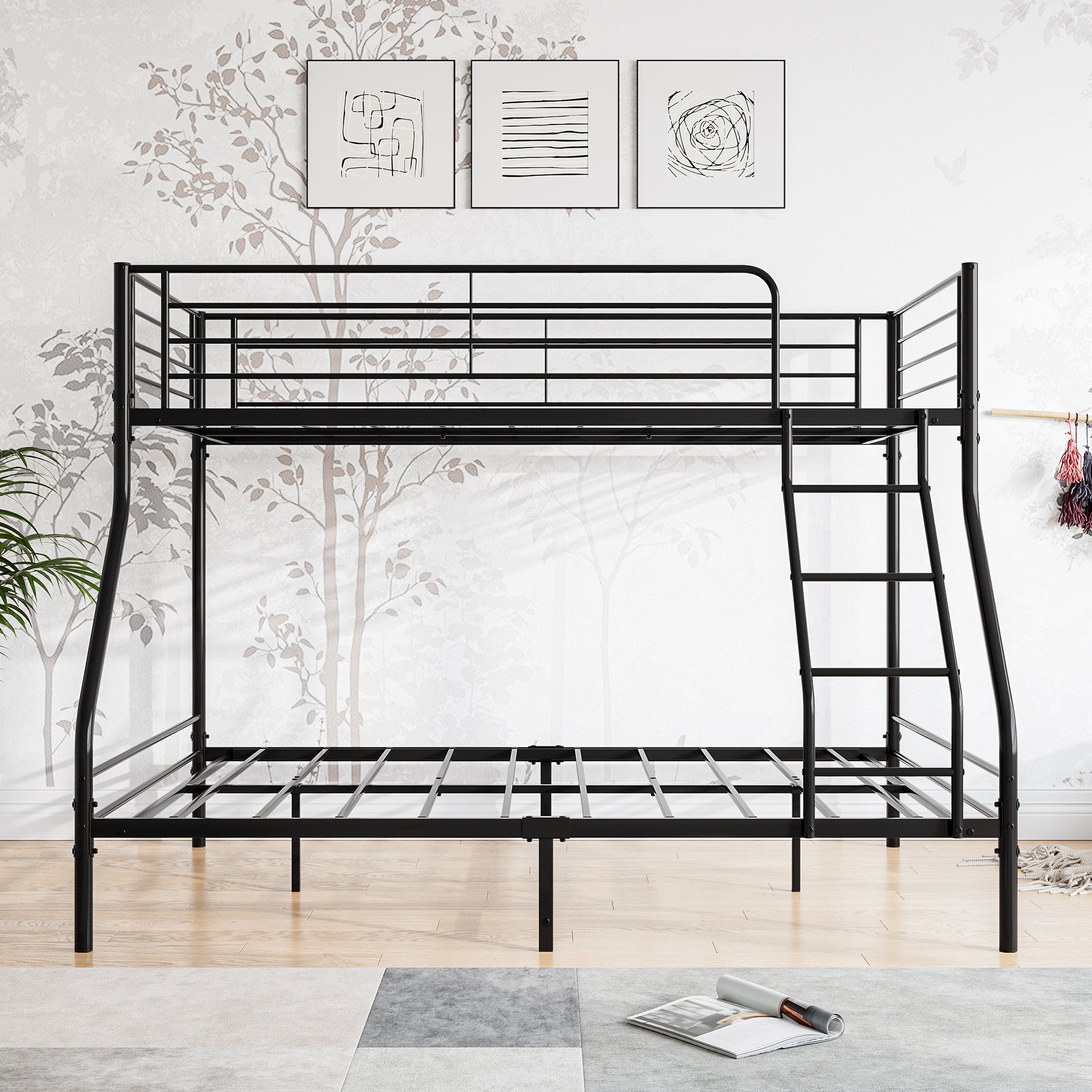 Heavy Duty Twin-Over-Full Metal Bunk Bed, Easy Assembly with Enhanced Upper-Level Guardrail, Black - Abrihome
