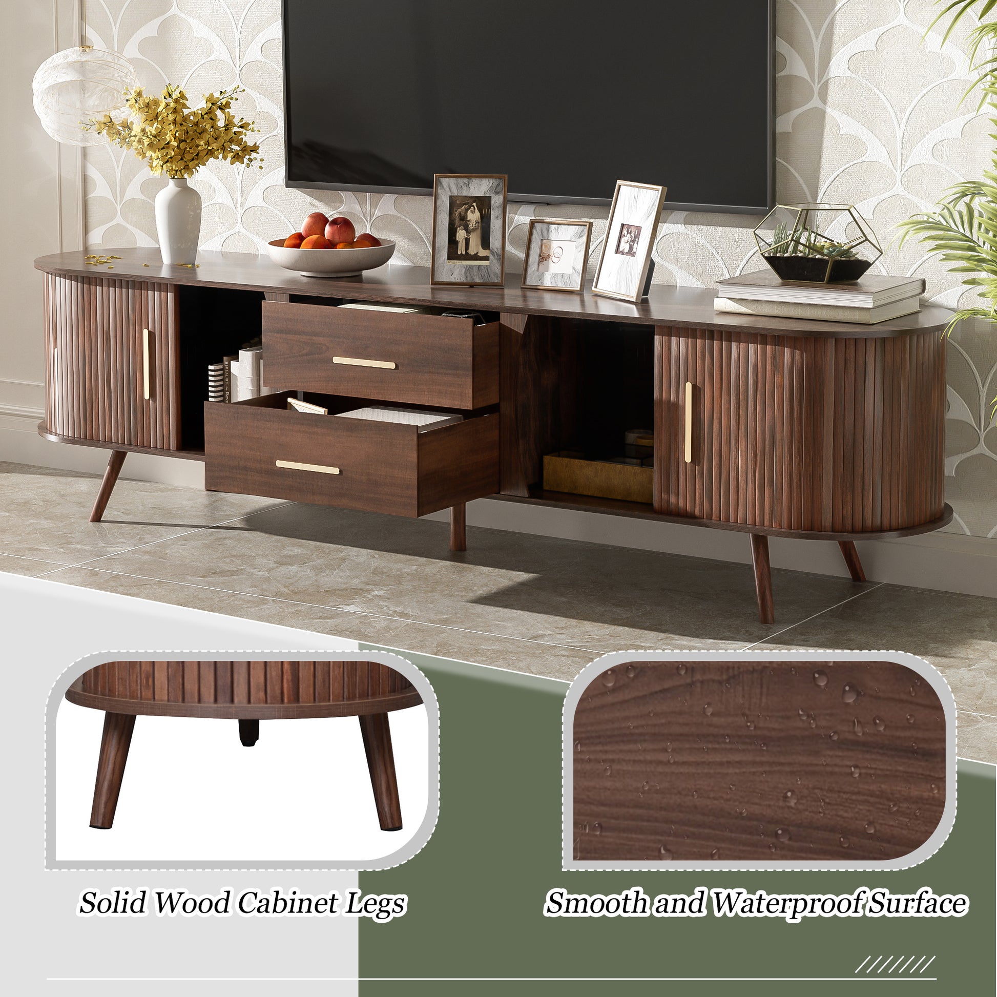 Mid-Century Modern TV Stand for 80' TV, Entertainment Center with Storage for Living Room, Bedroom, Media Console Table with 2 Drawers - Abrihome