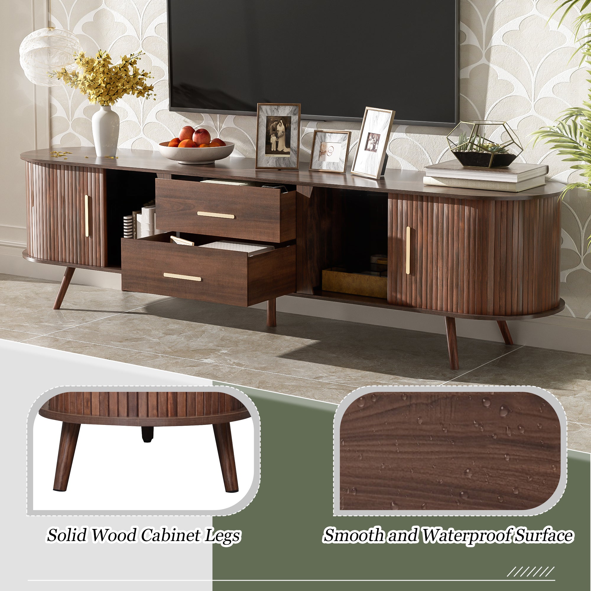 Mid-Century Modern TV Stand for 80' TV, Entertainment Center with Storage for Living Room, Bedroom, Media Console Table with 2 Drawers - Abrihome