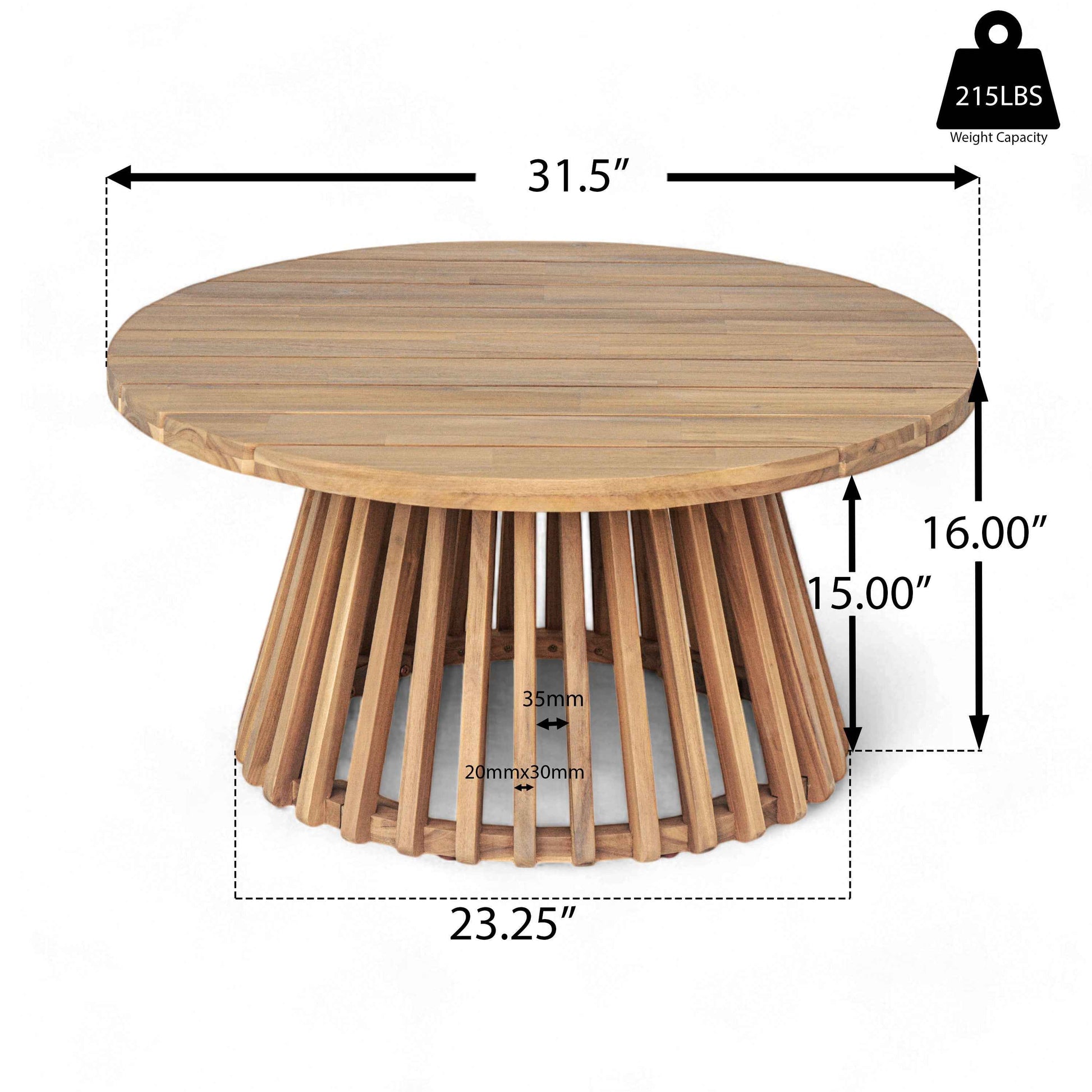Acacia Wood Patio Coffee Table
