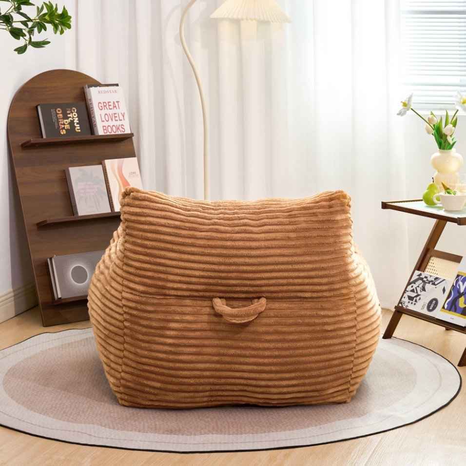 Bean Bag Chair for Adults with Armrests - Oversized Comfy Beige Beanbag Lounge Lazy Floor Sofa Chair for Living Room, Bedroom & Dorm, Cozy Fluffy Single Cloud Mini Couch