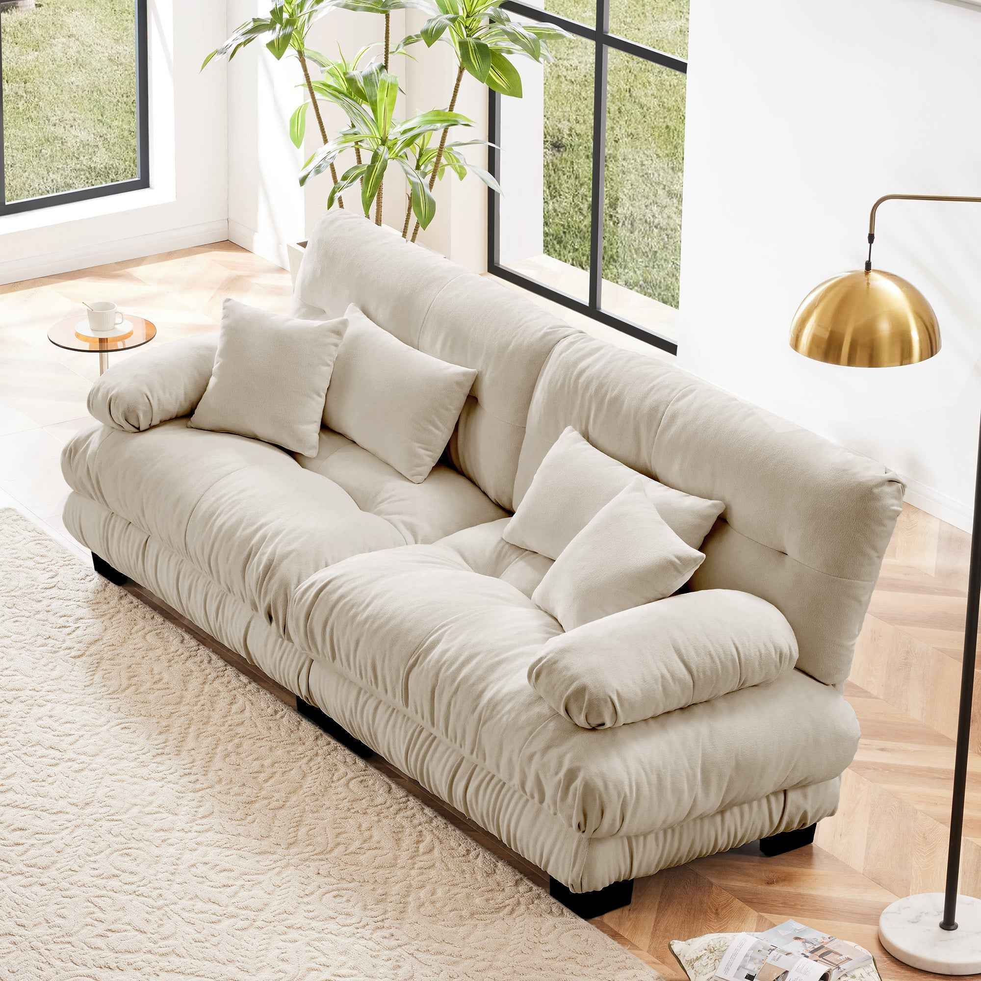 Cloud Couch 2 Seater Sofa for Living Room, Chenille 2 - Seat sofa with 2 Lumbar pillows and 2 throw pillows,Chenille Light coffee