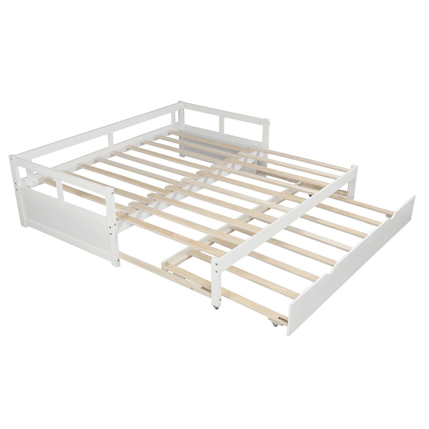 Extending Daybed with Trundle, Wooden Daybed with Trundle, White - Abrihome