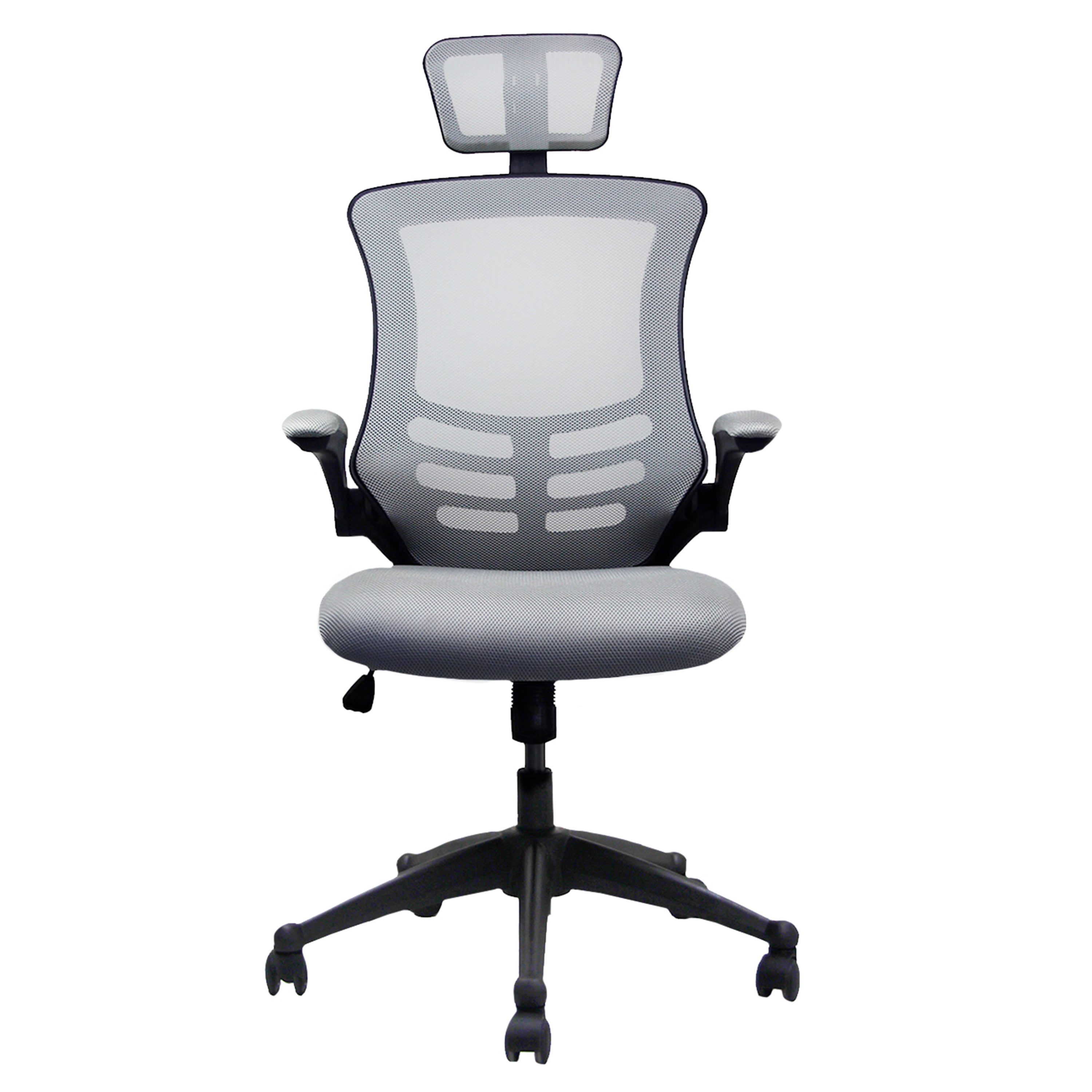 Techni Mobili Modern High-Back Mesh Executive Office Chair with Headrest and Flip-Up Arms, Silver Grey - Abrihome