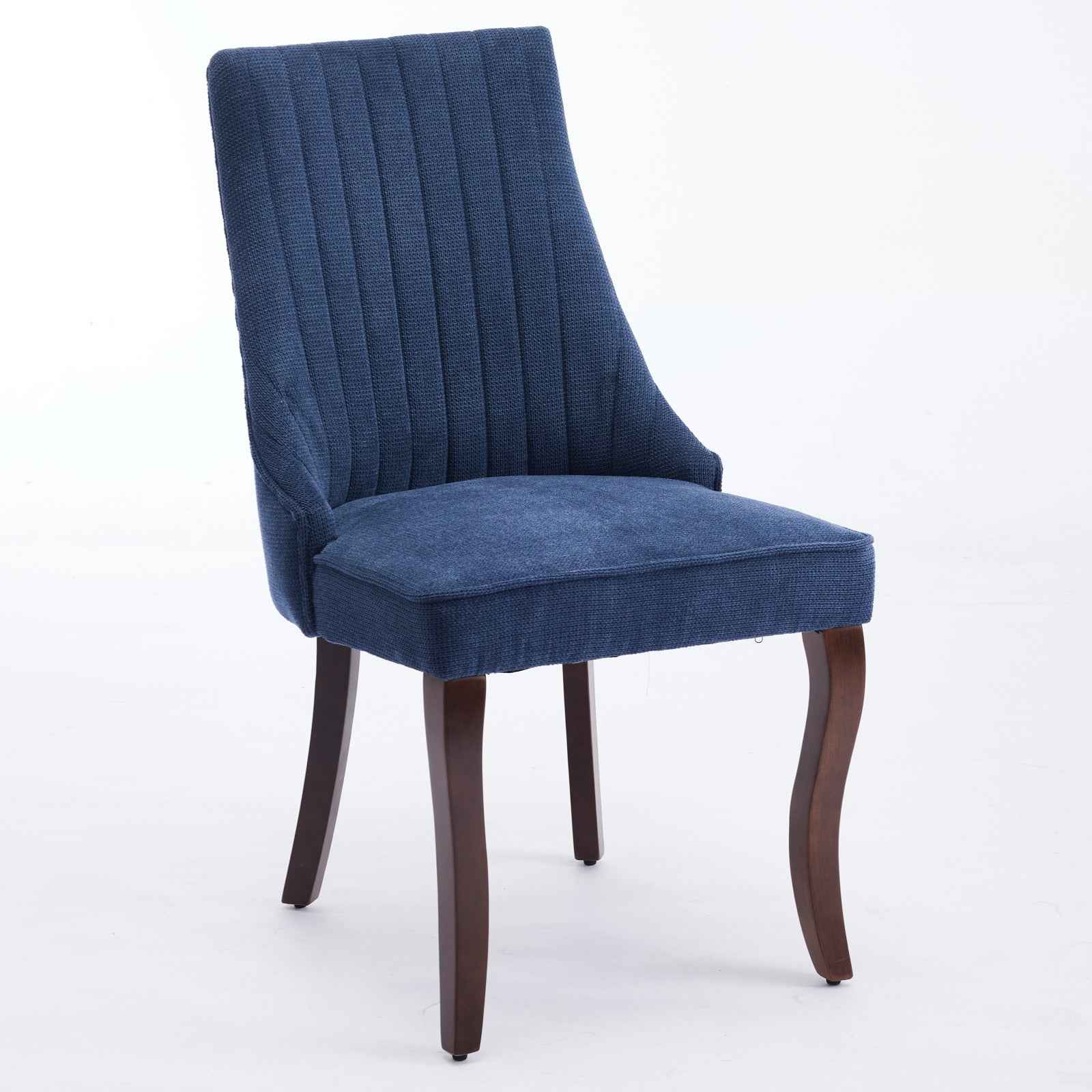 Rayon Cloth Flocking Linen Dining Chairs Channel Kitchen Dinner Chair Comfy Fabric Upholstered Accent Chair for Dining Room with Curved Solid Wood Legs,Set of 2 (Blue), SW1847BL