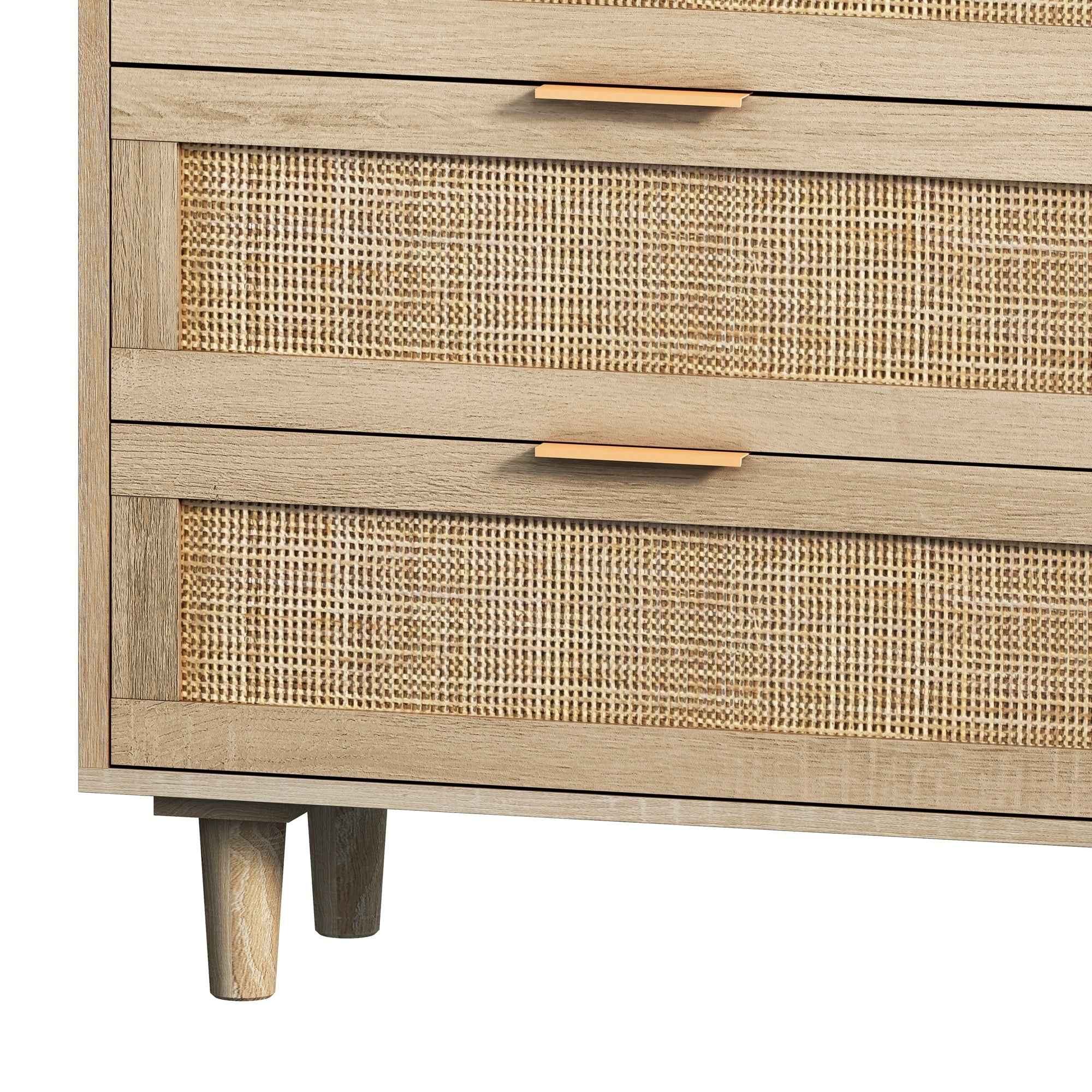 Natural Rattan Storage Cabinet with 6 Drawers for Bedroom and Living Room, Particle Board, 51.18'