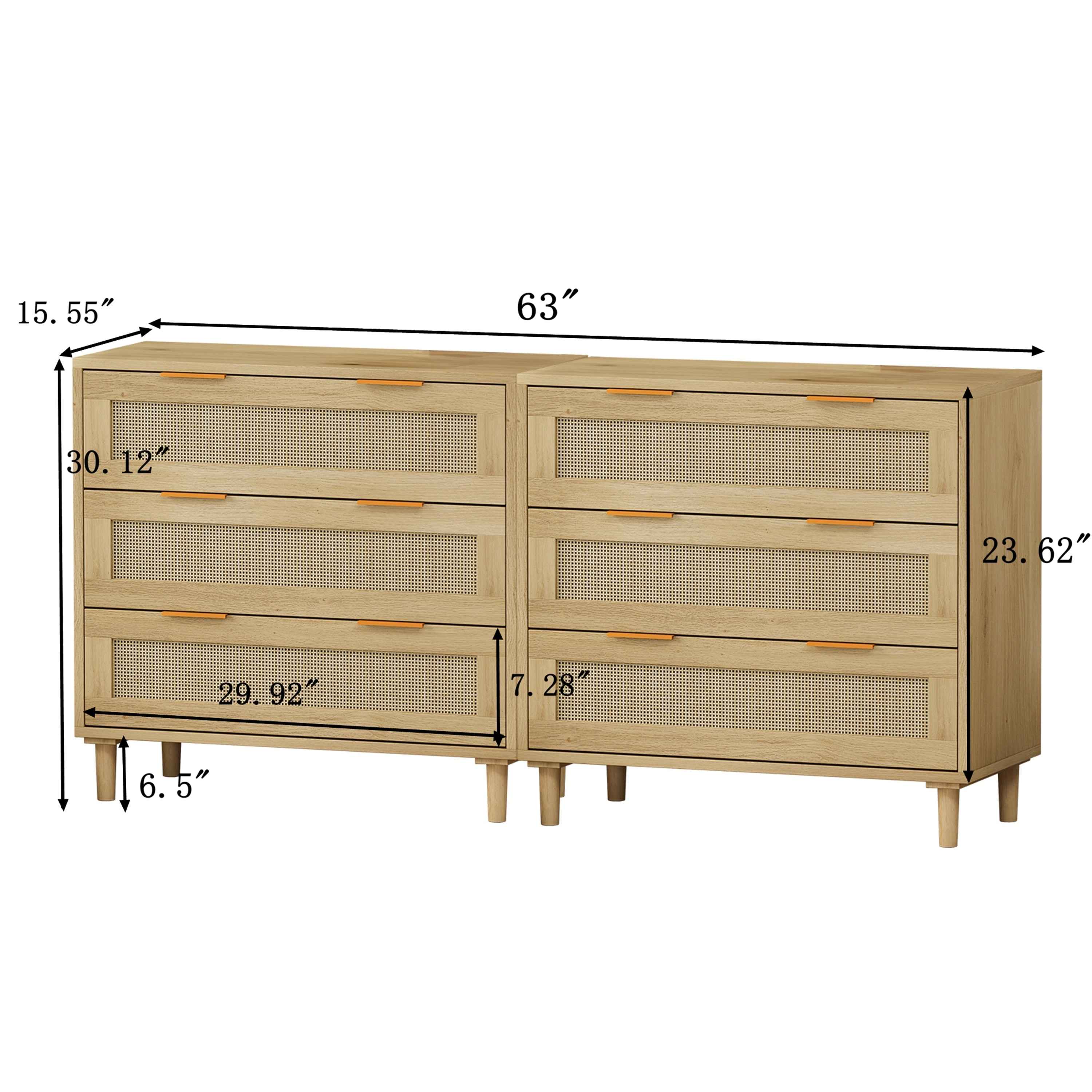 Modern Oak Rattan Storage Cabinet Set with 3-Drawers for Bedroom and Living Room
