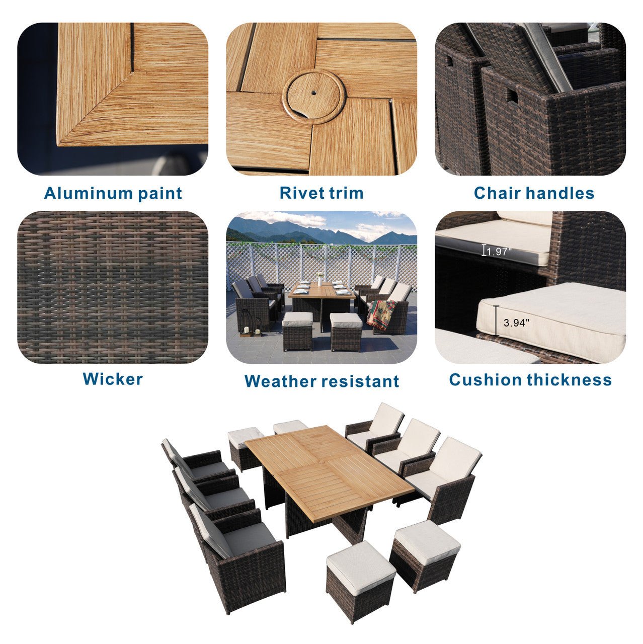 Carmel 6 - Seater Outdoor Dining Set - Rectangular Dining Table (PAD - 3234TA) - Direct Wicker