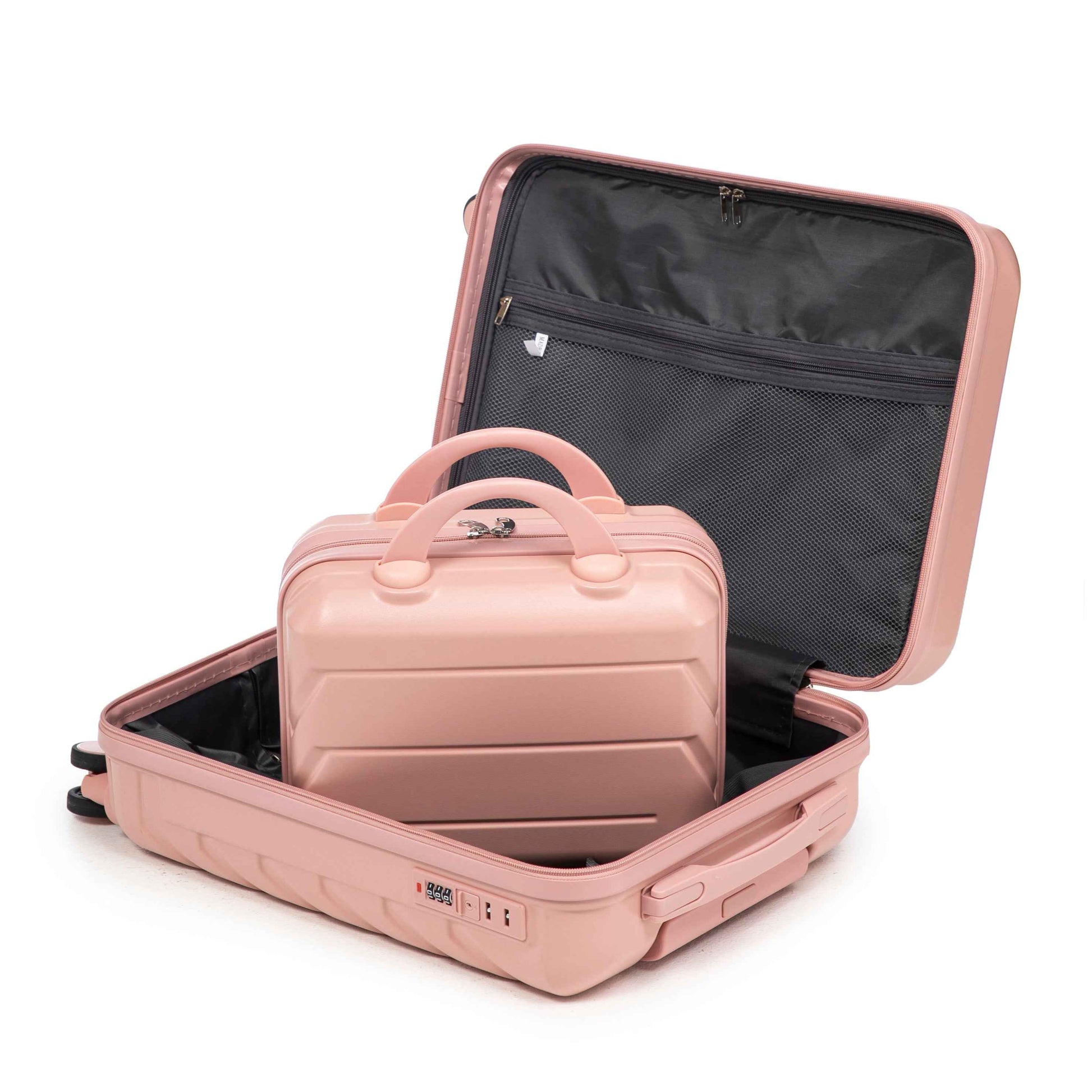 14'/20' 2 pcs/set in ABS Spinner Wheel Luggage, with Combination Lock,14' Cosmetic Case (Pink)