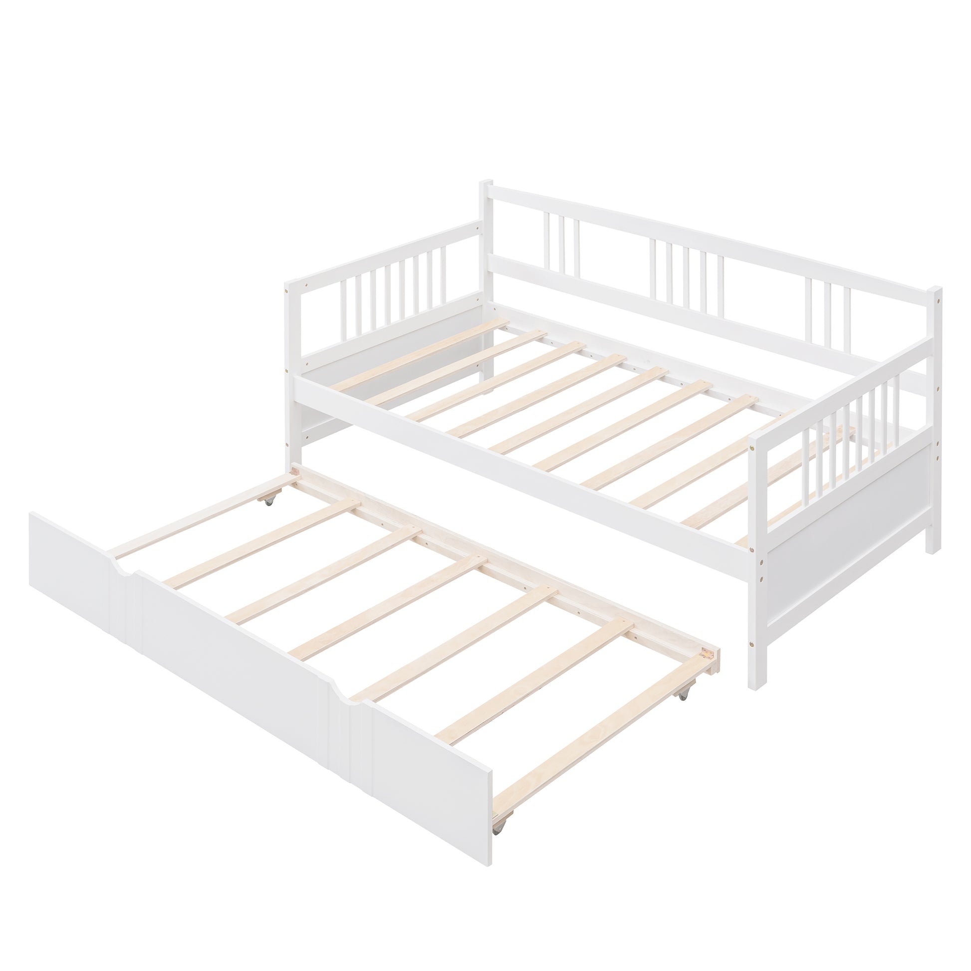 Twin Size Daybed Wood Bed with Twin Size Trundle,White - Abrihome