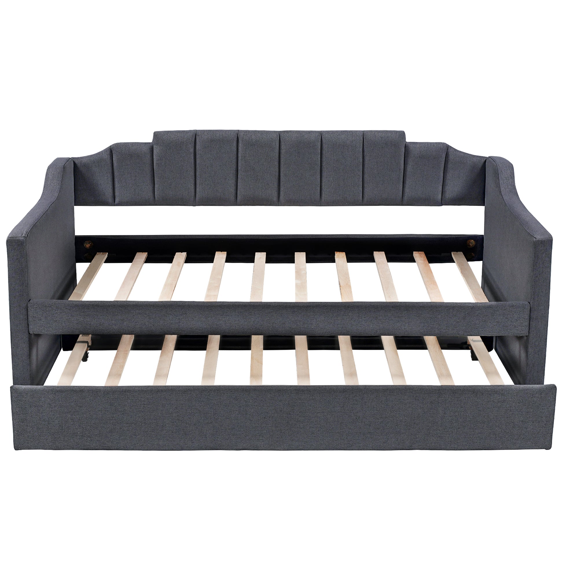 Upholstered Twin Daybed with Trundle,Black - Abrihome