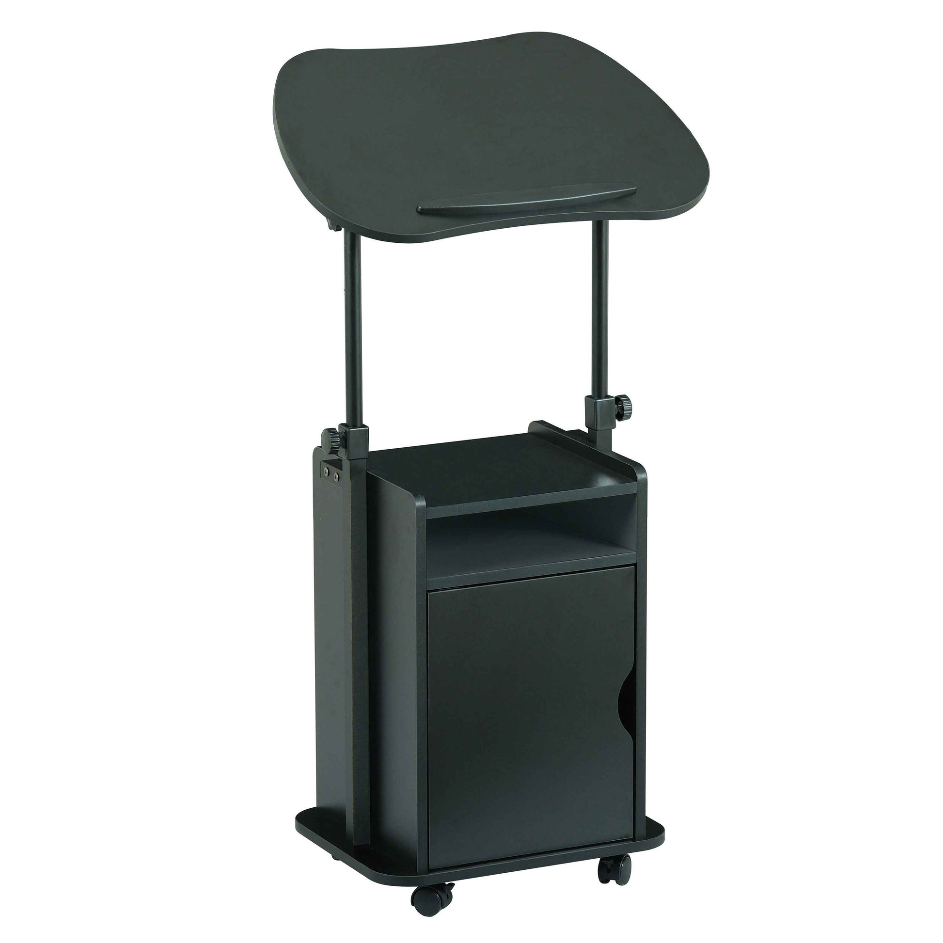 Techni Mobili Sit-to-Stand Rolling Adjustable Laptop Cart With Storage, Black