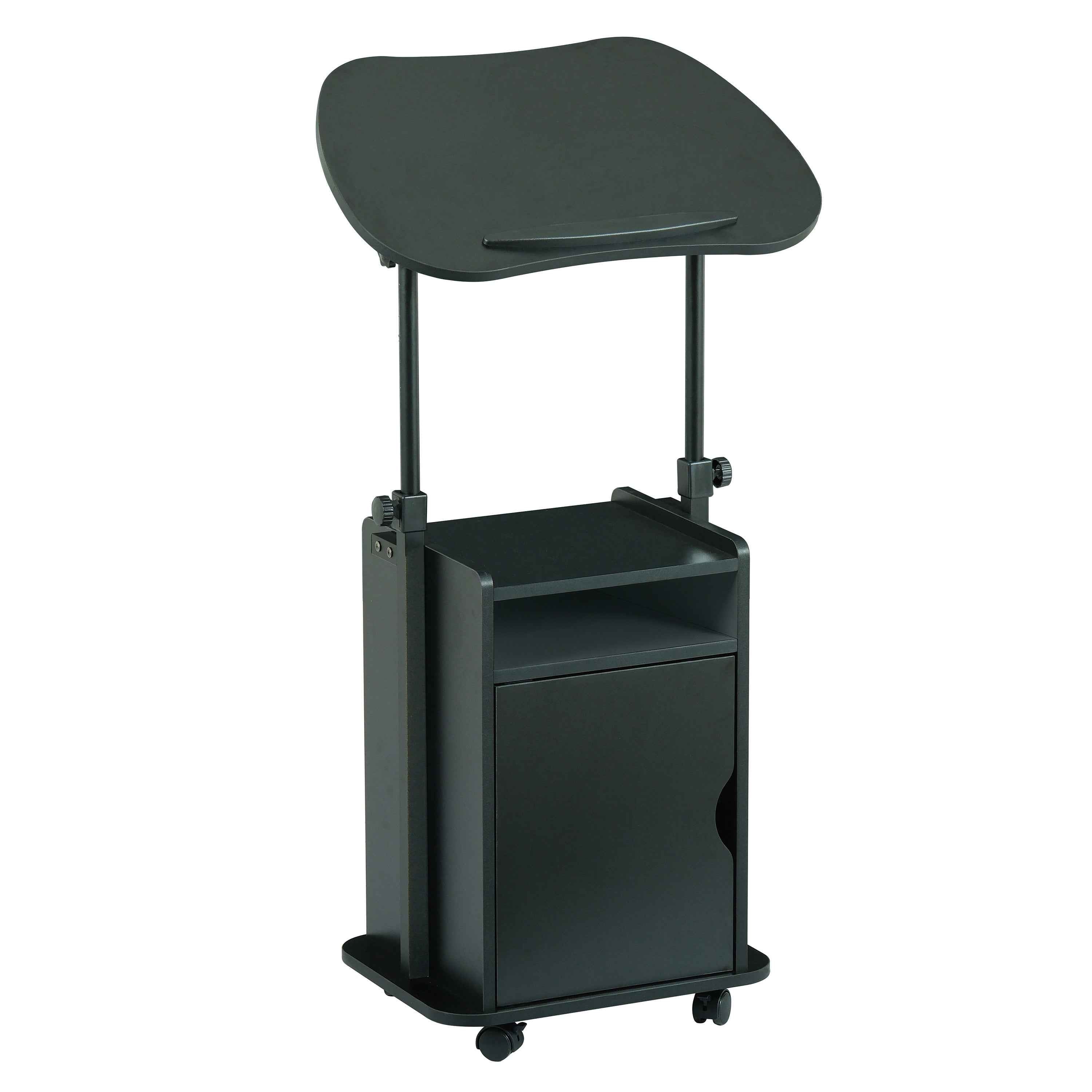 Techni Mobili Sit-to-Stand Rolling Adjustable Laptop Cart With Storage, Black