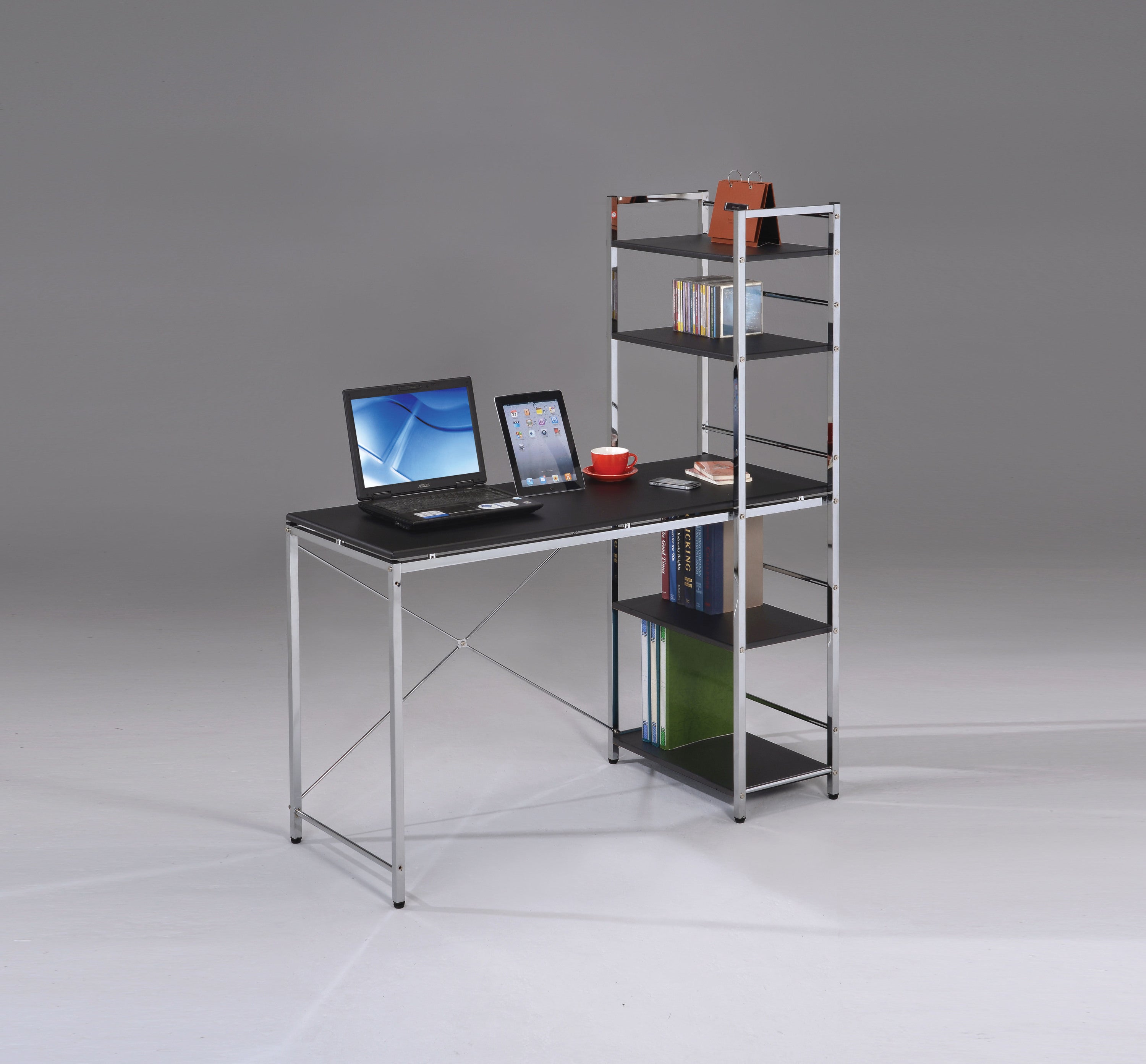 Black and Chrome Writing Desk with Shelf