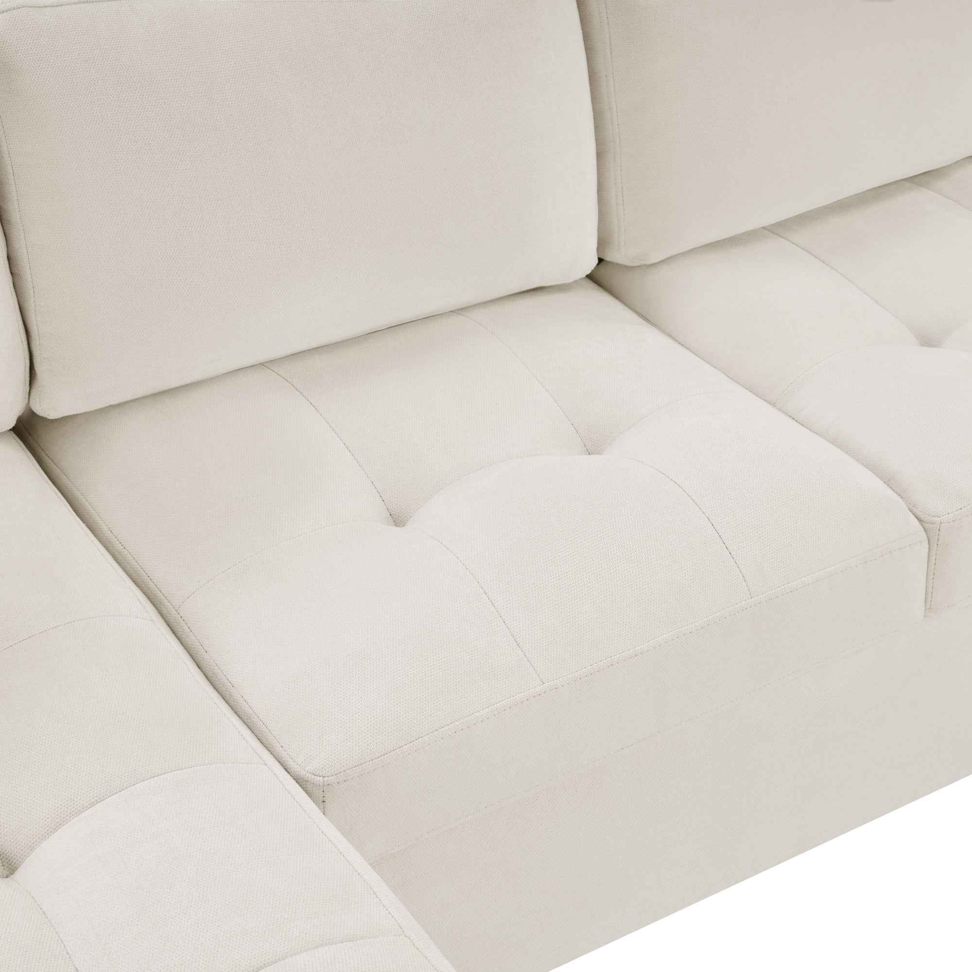 Modern U-shaped Sectional Sofa 115.7' with Built-in Cup Holders, Storage, USB Ports in Beige Chenille Fabric