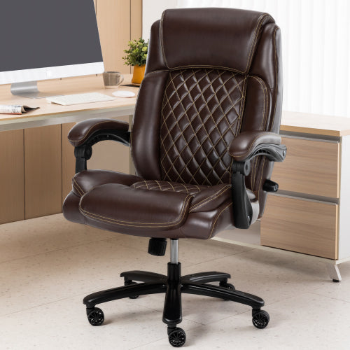 Executive Office Chair - 400lbs Heavy Duty Office Chair, Wide Seat Bonded Leather Office Chair with 30-Degree Back Tilt & Lumbar Support (Brown)