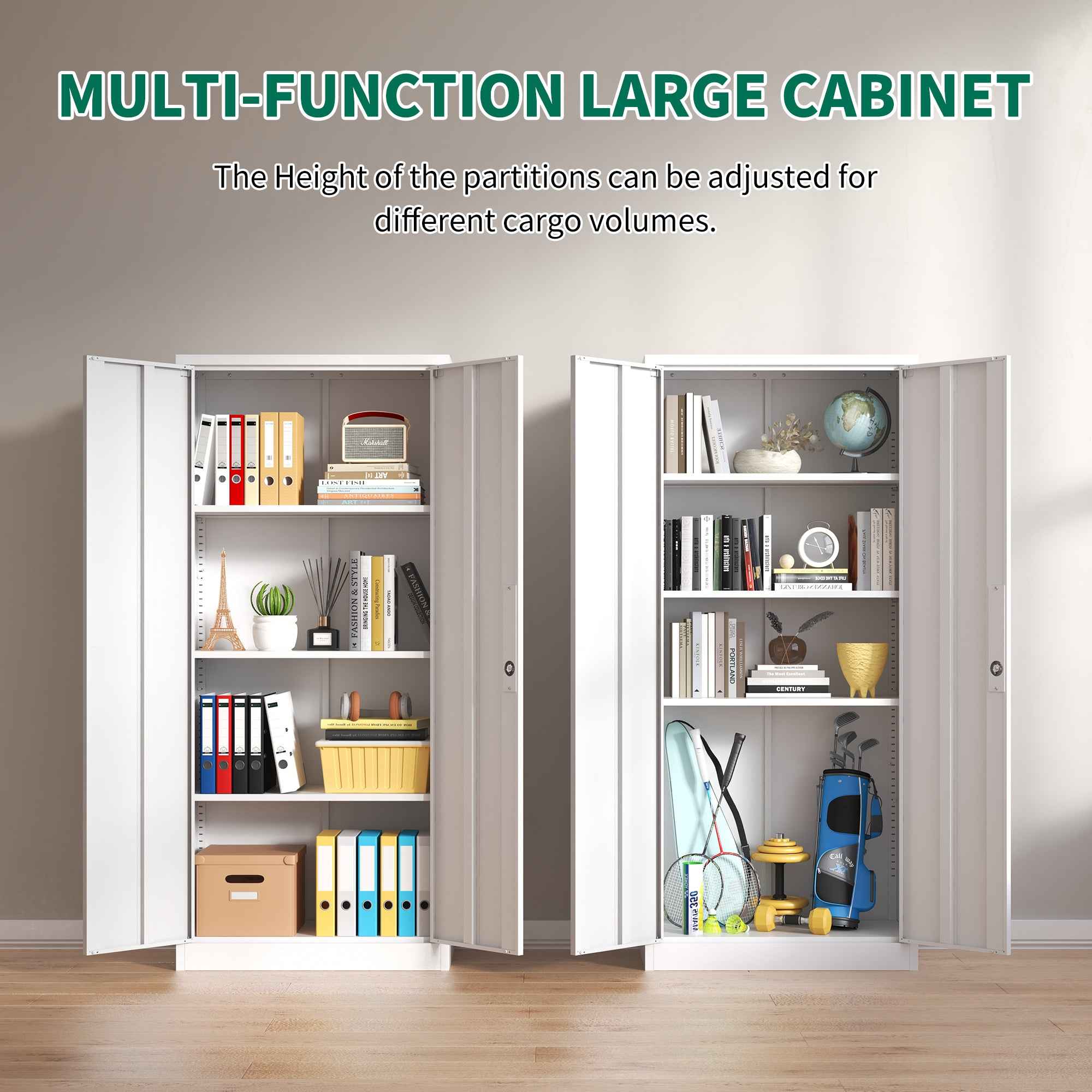 Heavy Duty Metal Garage Storage Cabinet, White Steel Locking Cabinet with Adjustable Shelves, 71'H