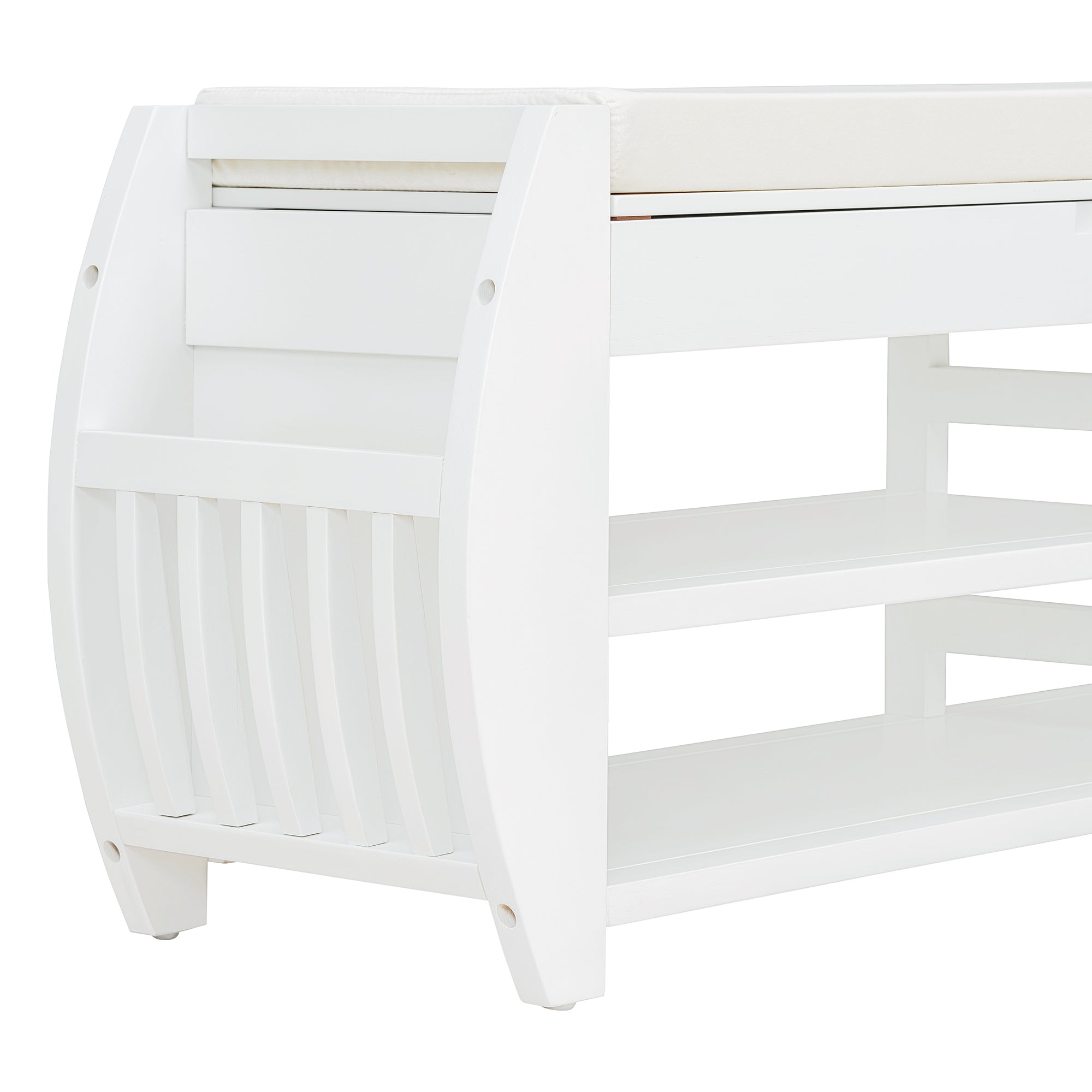 TREXM Retro Multifunctional Storage Bench with Cushion and Curved Side Panel for Entrance and Living Room (Antique White)