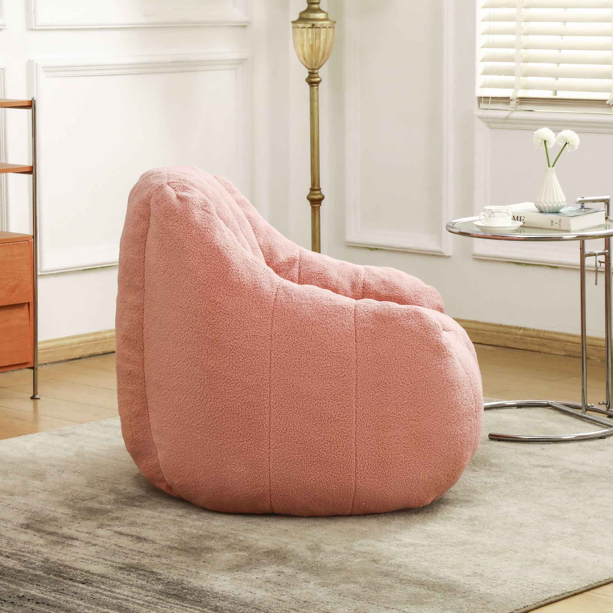 Comfy Bean Bag Chair with Memory Foam Filler – Tufted Soft Stuffed Bean Bag Sofa for Dorm, Apartment, or Living Room – Pink