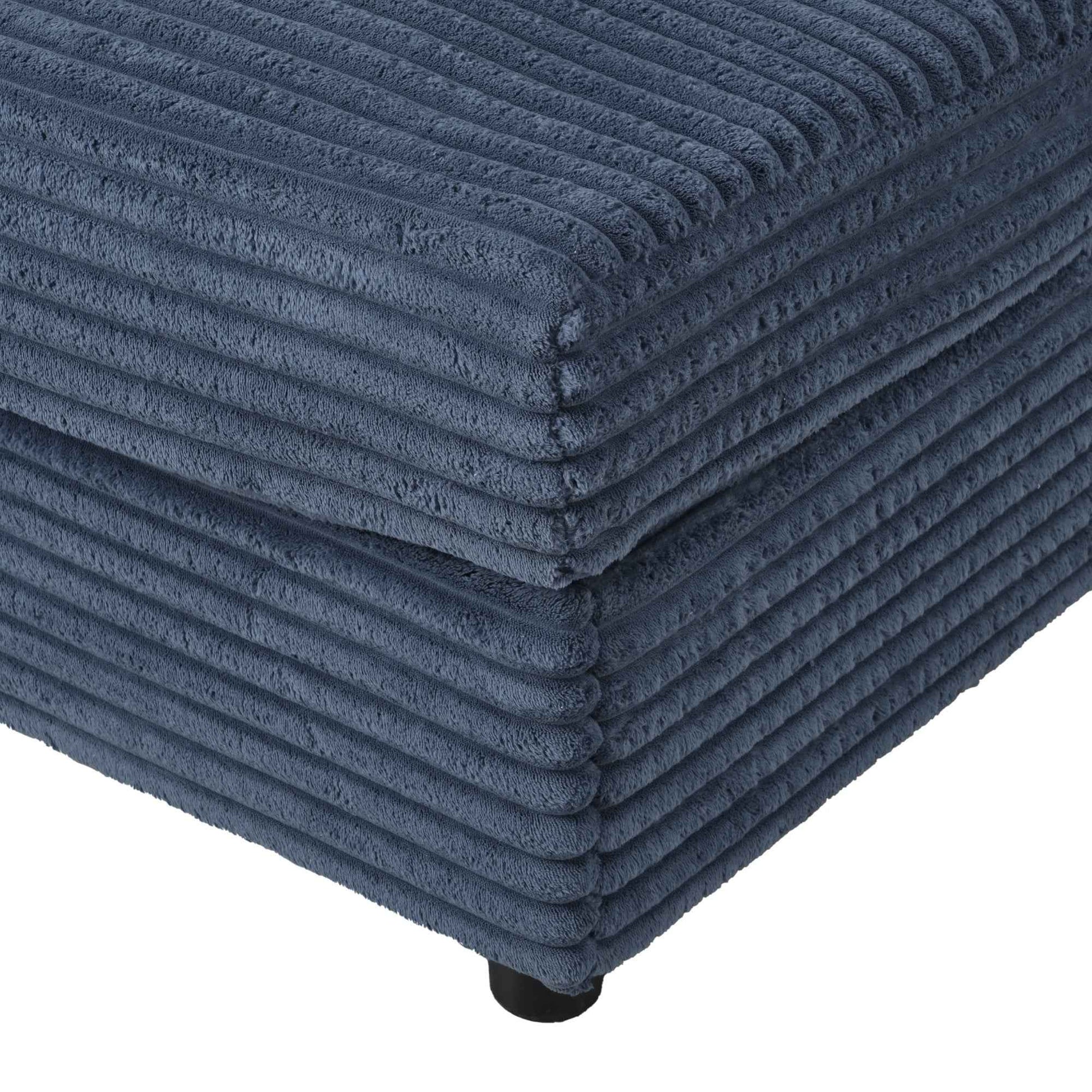 Oversized Loveseat Chaise Lounge Sectional Sofa Bed with USB Ports, Cup Holders, and Throw Pillows, Blue Corduroy