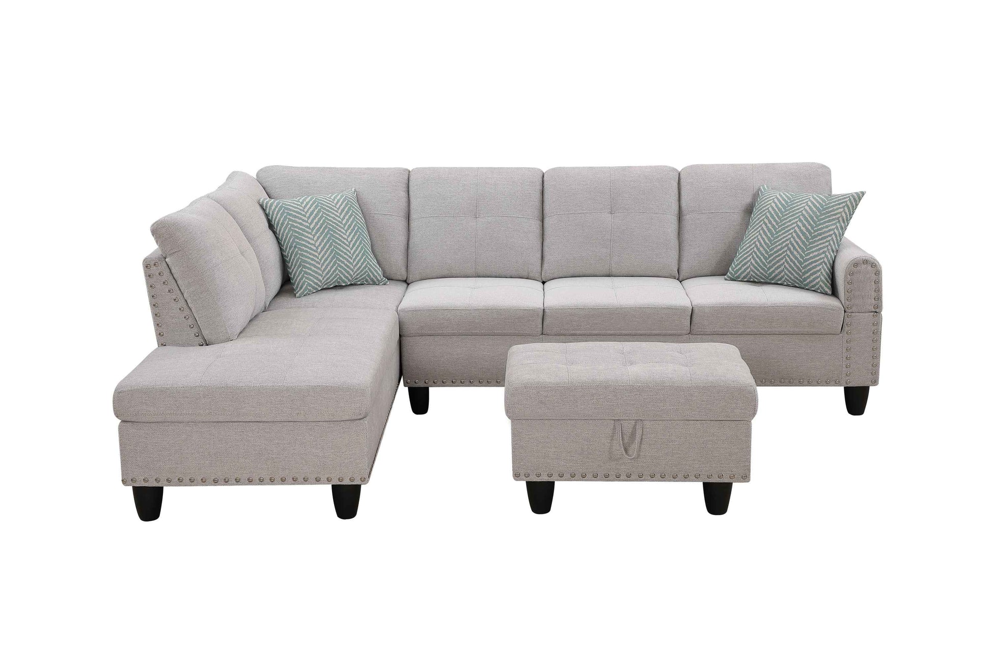 Accent Pillow - Equipped Sectional Sofa in Light Grey