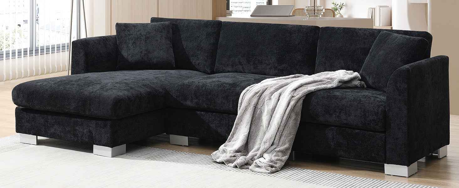 Modern Cloud L-Shaped Sectional Sofa with Chaise, Chenille Fabric, 3 Colors, 96*56 inches