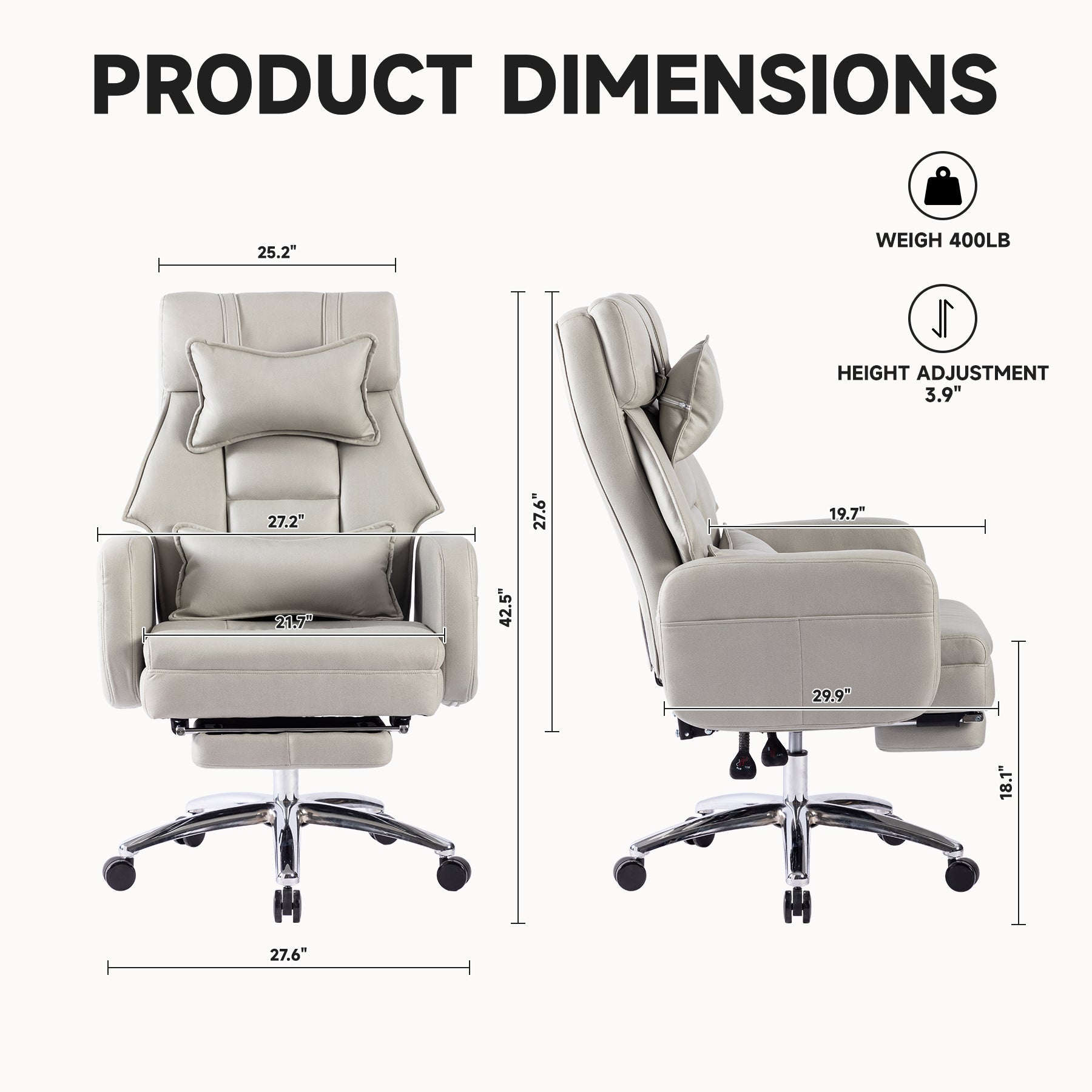 Swivel Ergonomic Office Chair, Technology Leather  High Back Office Chair with Lumbar Support Headrest, Sedentary Comfortable Boss Chair, 155° Reclining Computer Chair (Color : Grey) - Abrihome