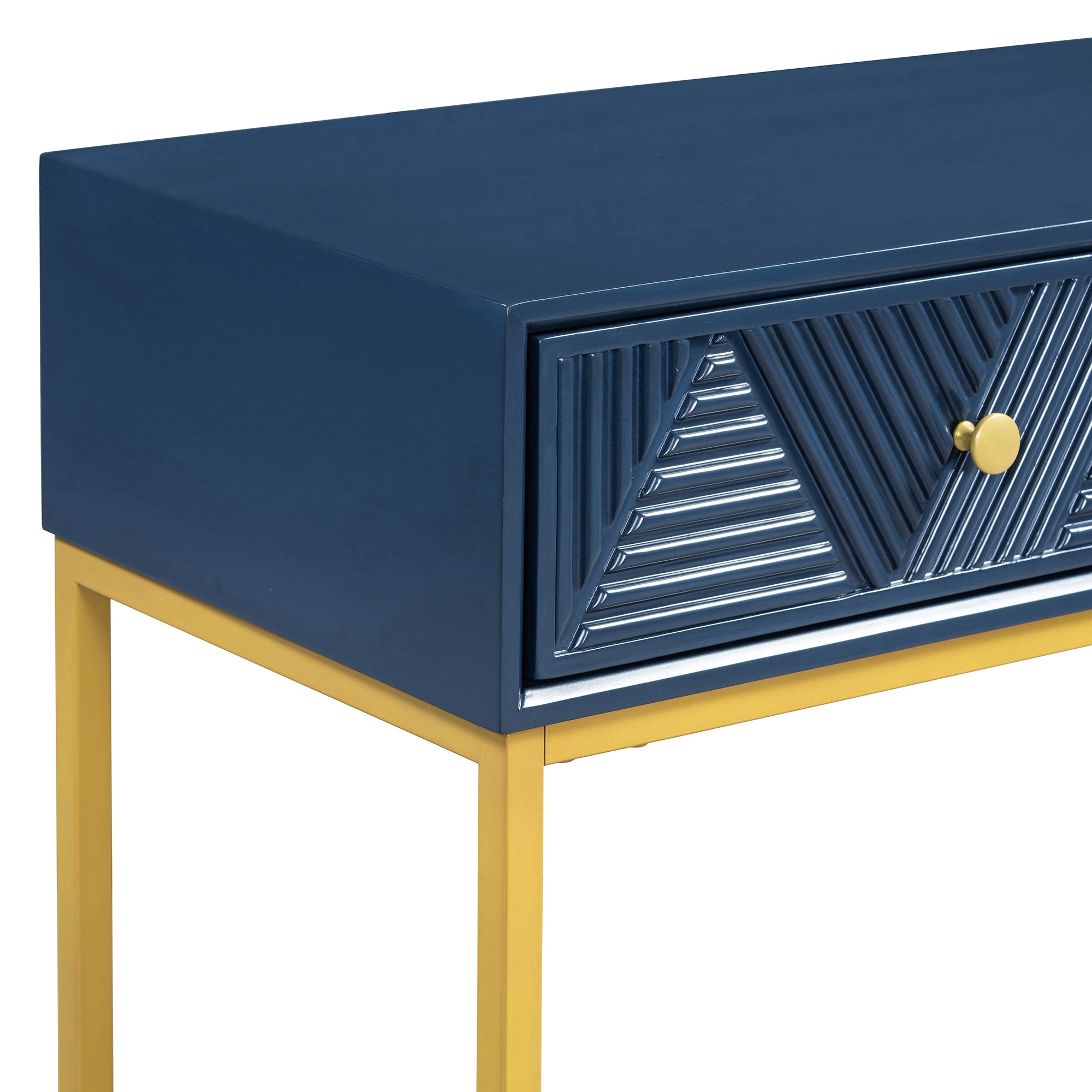 TREXM Modern Sleek Console Table Two Drawers with Stripe Design for Living Room and Entryway (Navy)