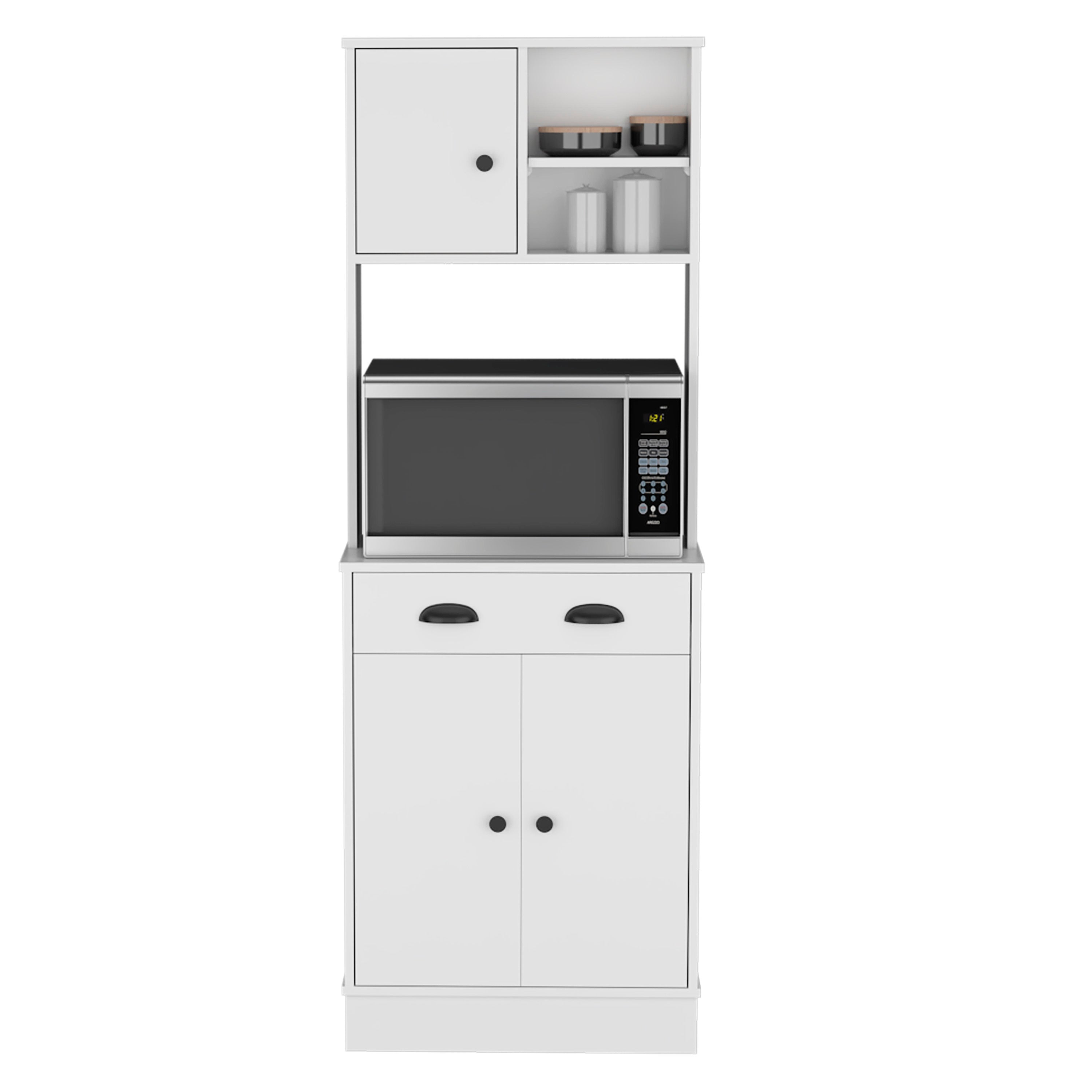 Pantry Cabinet with Drawer and 3-Doors, White -Kitchen