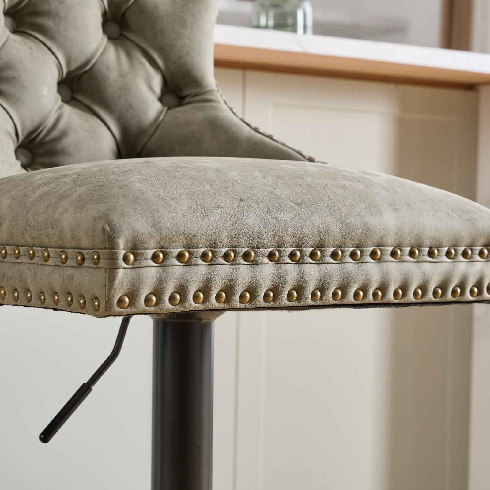 A&A Furniture,Aged and Retro PU Swivel Barstools Adjusatble Seat Height from 26-33 Inch, Modern Bar Stools with Backs Comfortable Tufted for Home Pub and Kitchen Island (Olive Green,Set of 2)