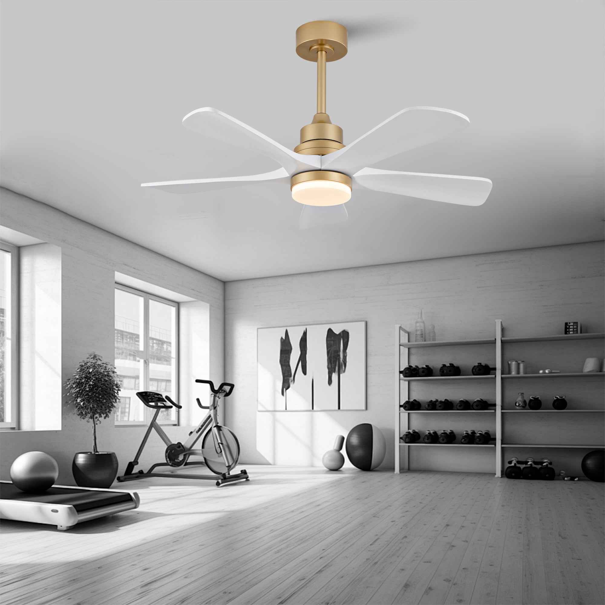 Hot sales 42 Inch Indoor Ceiling Fan With Dimmable LED Light 5 Solid Wood Blades Remote Control Reversible DC Motor