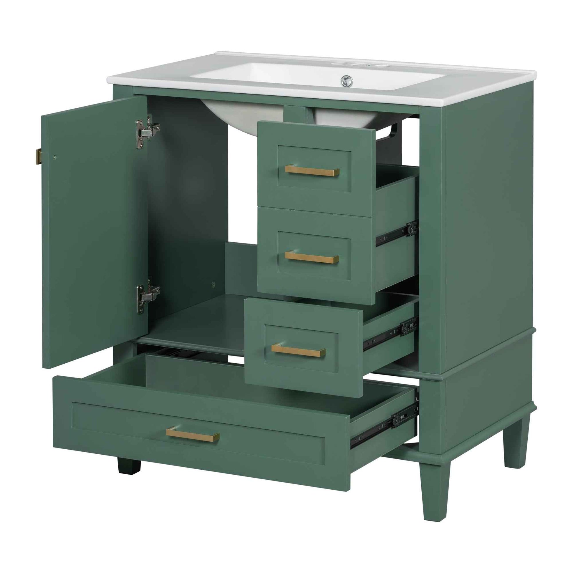 Modern Bathroom Vanity with Sink Combo Set, Solid Wood Frame, Green, 30 Inches