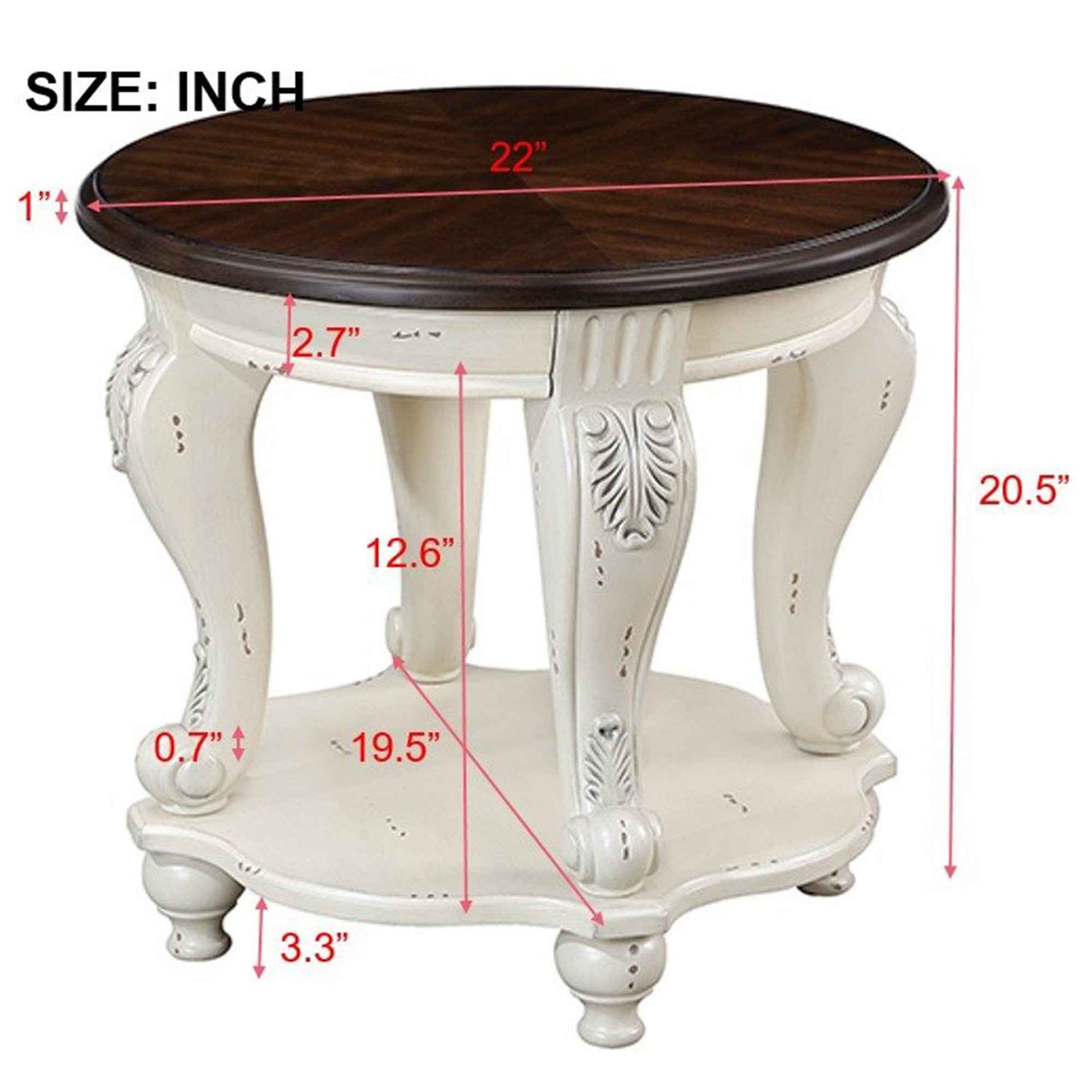 22'' Two Tone Round End Table,Solid Wood Sofa Side Table with Shelf,Living Room Corner Table Easy Assemble,Beige and Espresso Top