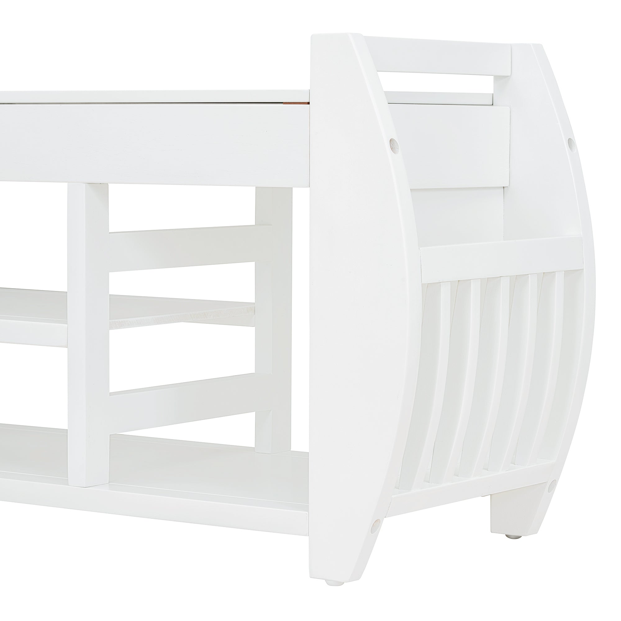 TREXM Retro Multifunctional Storage Bench with Cushion and Curved Side Panel for Entrance and Living Room (Antique White)