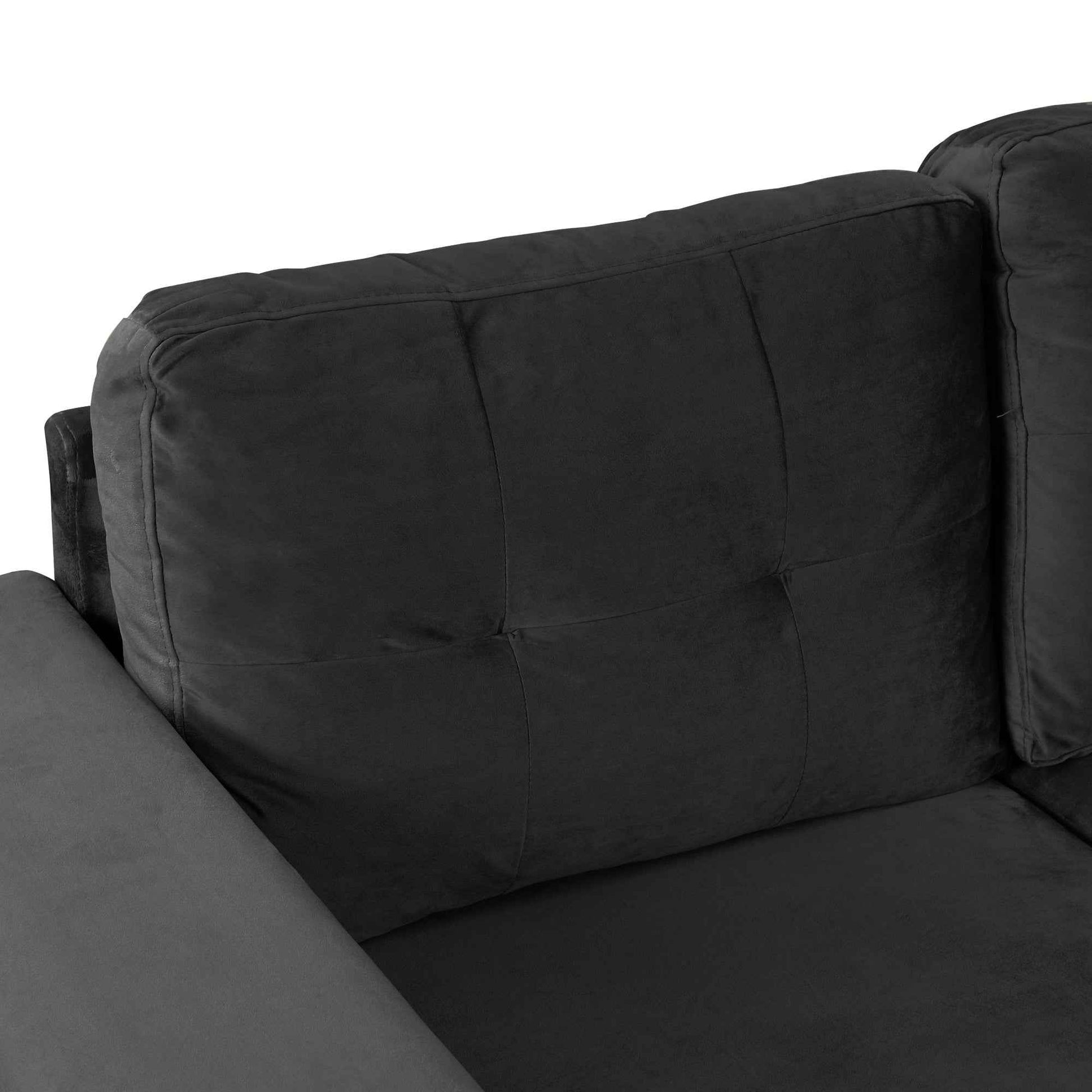 Modern Sectional Sofa with Storage Ottoman, L-Shape Couch with 2 Pillows and Cup Holders, Black Velvet, 105'