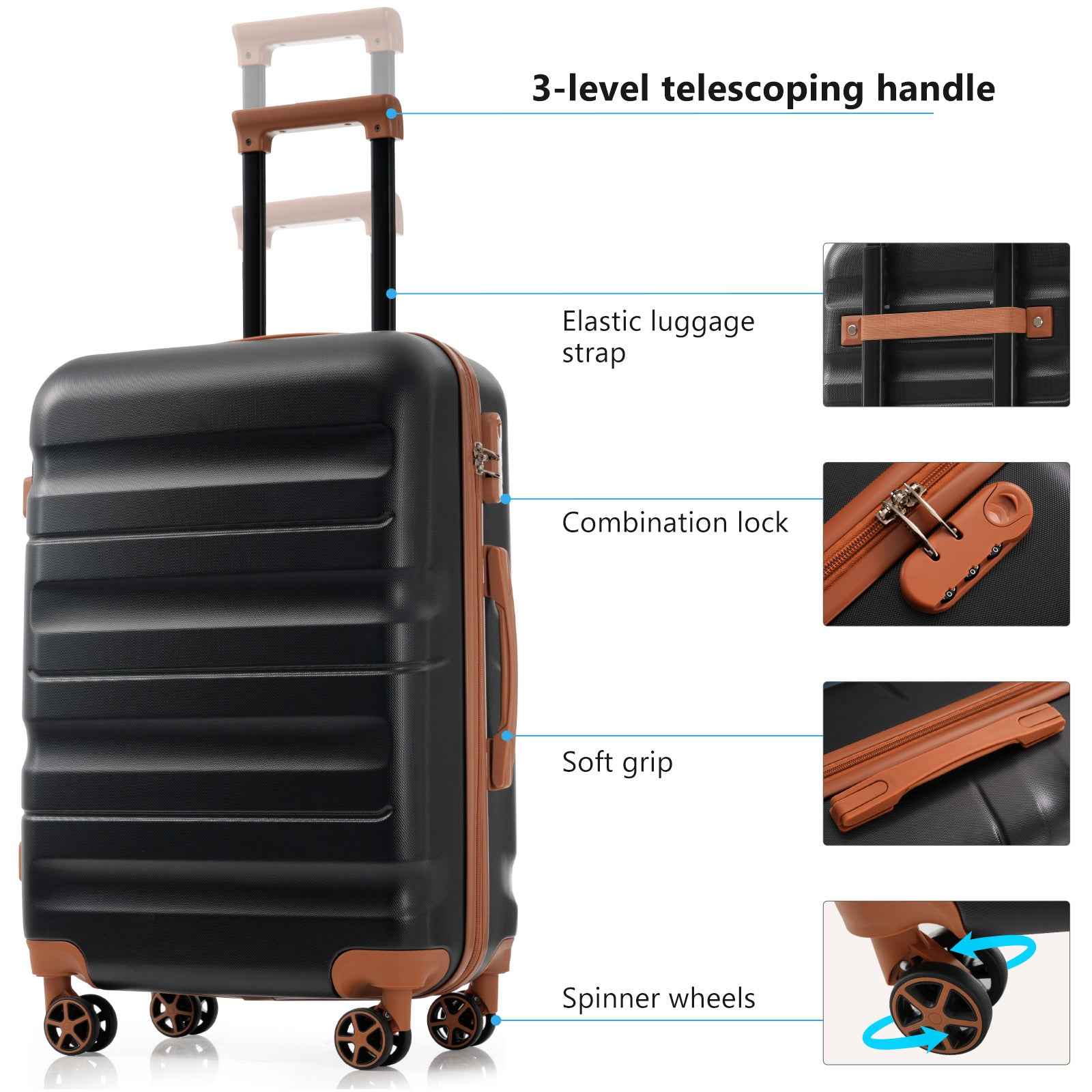 Hardshell ABS Luggage Set - Lightweight & Durable Suitcases with Dual Spinner Wheels, Carry-On & Check-In Sizes for Travel & Business