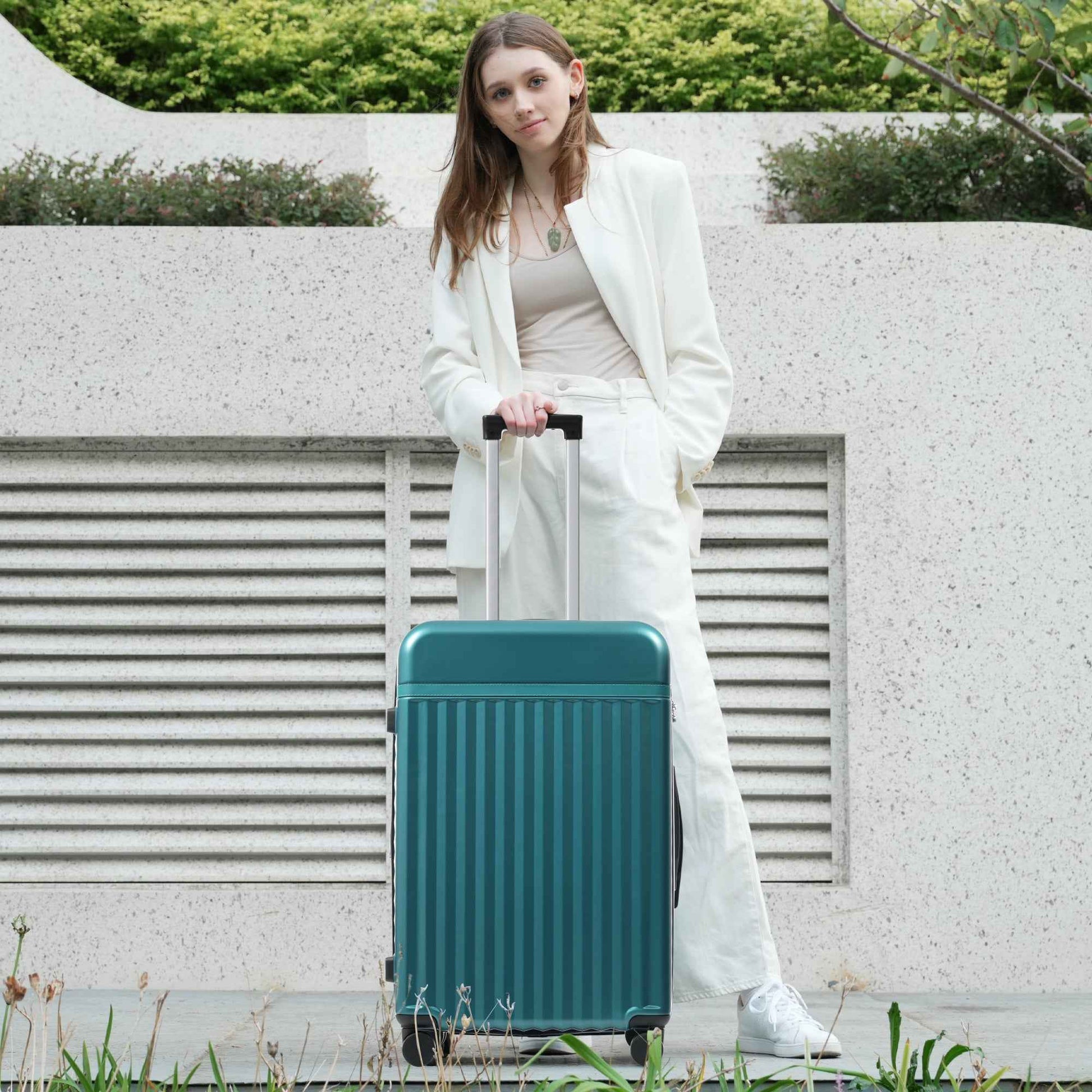 Front Opening Luggage Set 3 Piece, Hardside Carry on Suitcase with USB Port, Expandable Luggage with Handle Bag Spinner Wheels TSA Lock