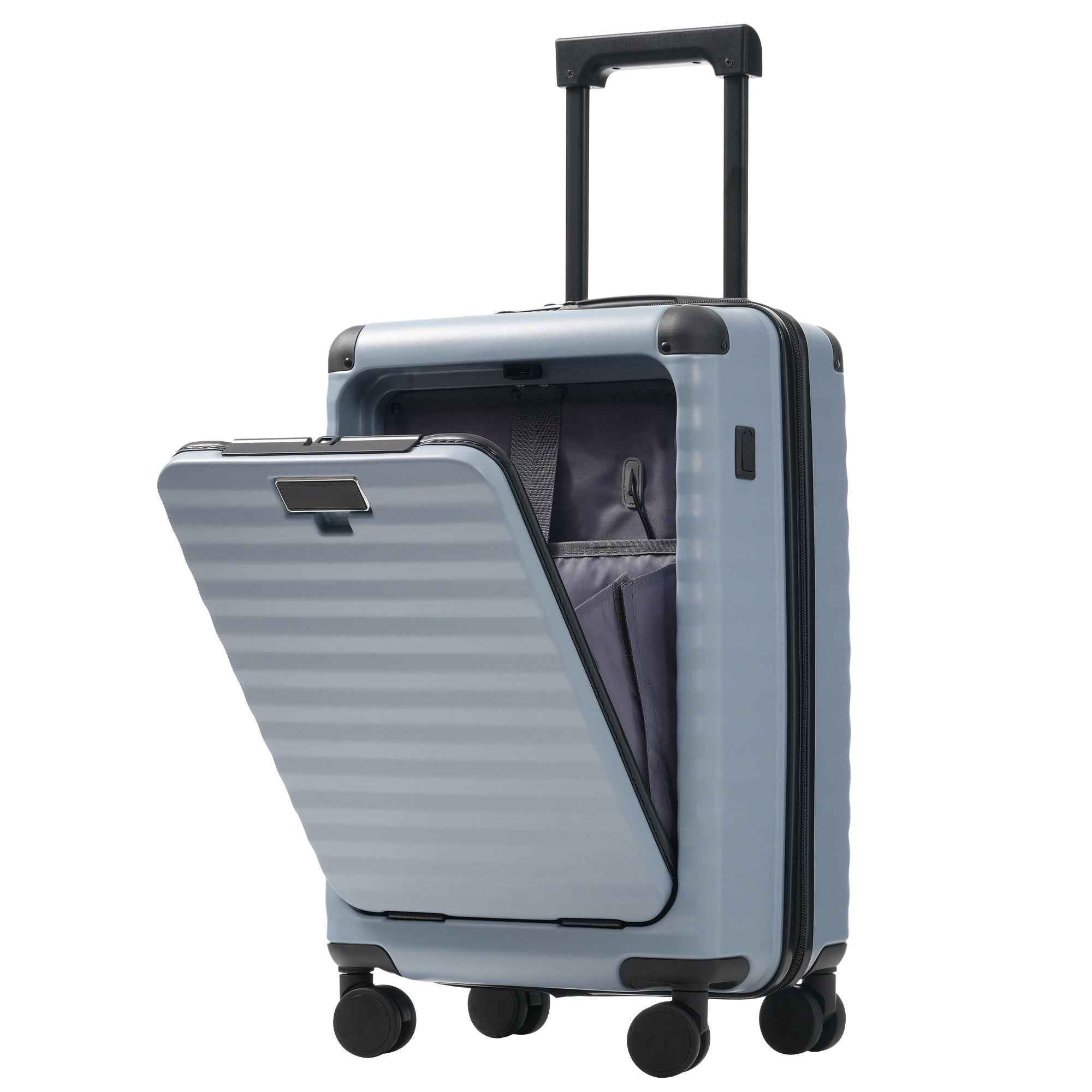 Luggage Sets 5 Piece with Front Opening , Hardside Expandable Carry on Suitcase with Spinner Wheels TSA Lock USB Port  Cup Holder Duffel Bag and Toiletry Bag