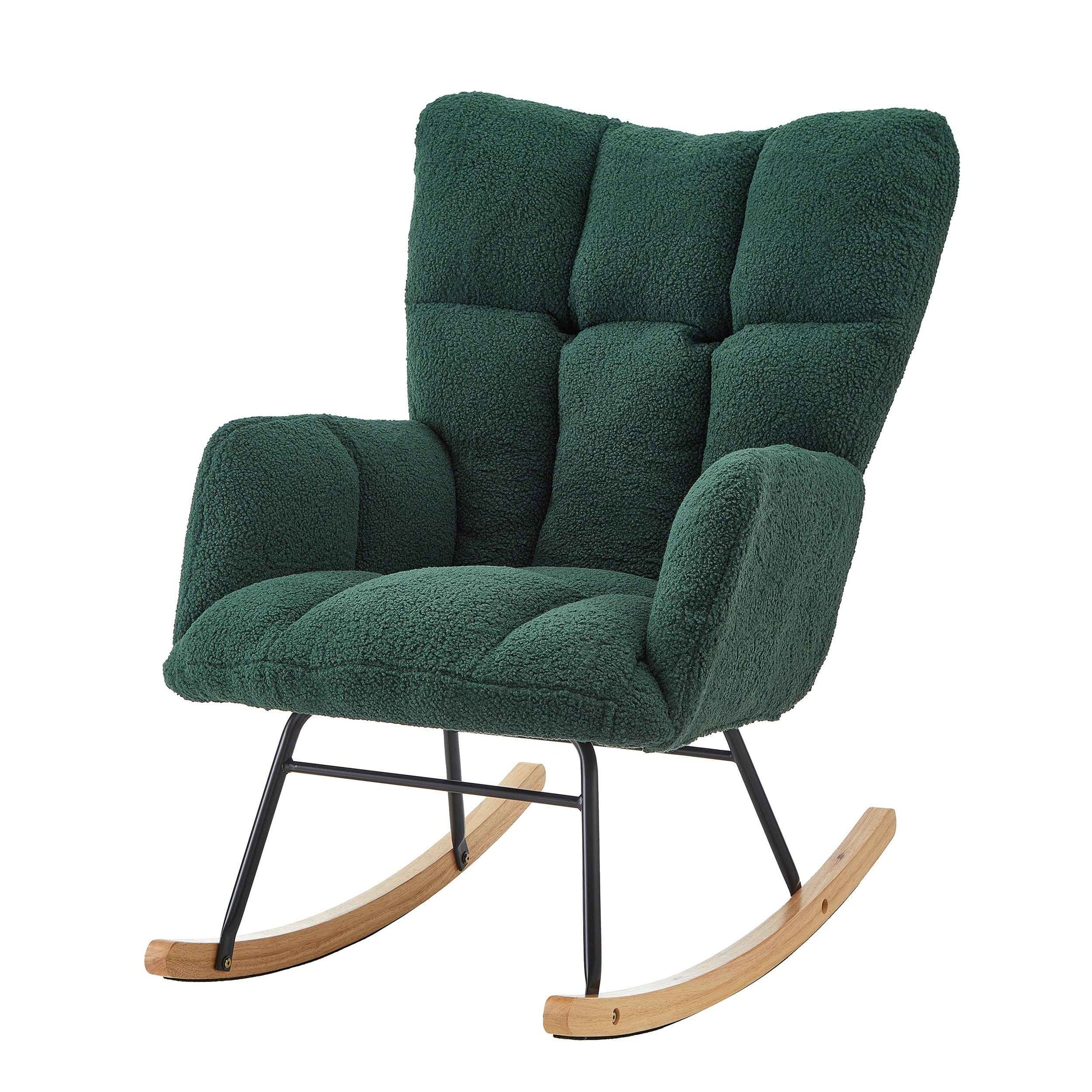 Glider Chair for Living Room Tufted Upholstered Teddy Fabric Rocking Chair with Metal Frame Accent Chair Green
