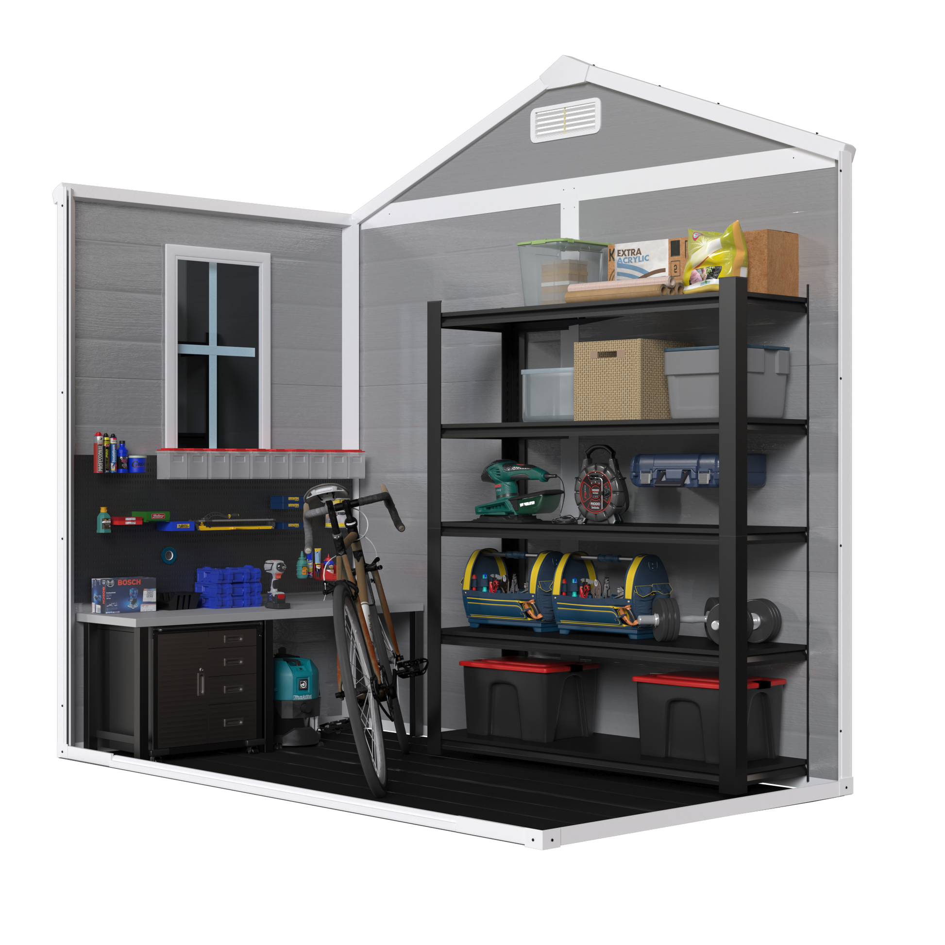 6x6 FT Storage Shed, Waterproof Resin Outdoor Storage Shed with Floor & Window &  Lockable Doors and  Vents, Tool Shed for Bike, Garden, Backyard,Lawn, All Weather Use, Light Grey