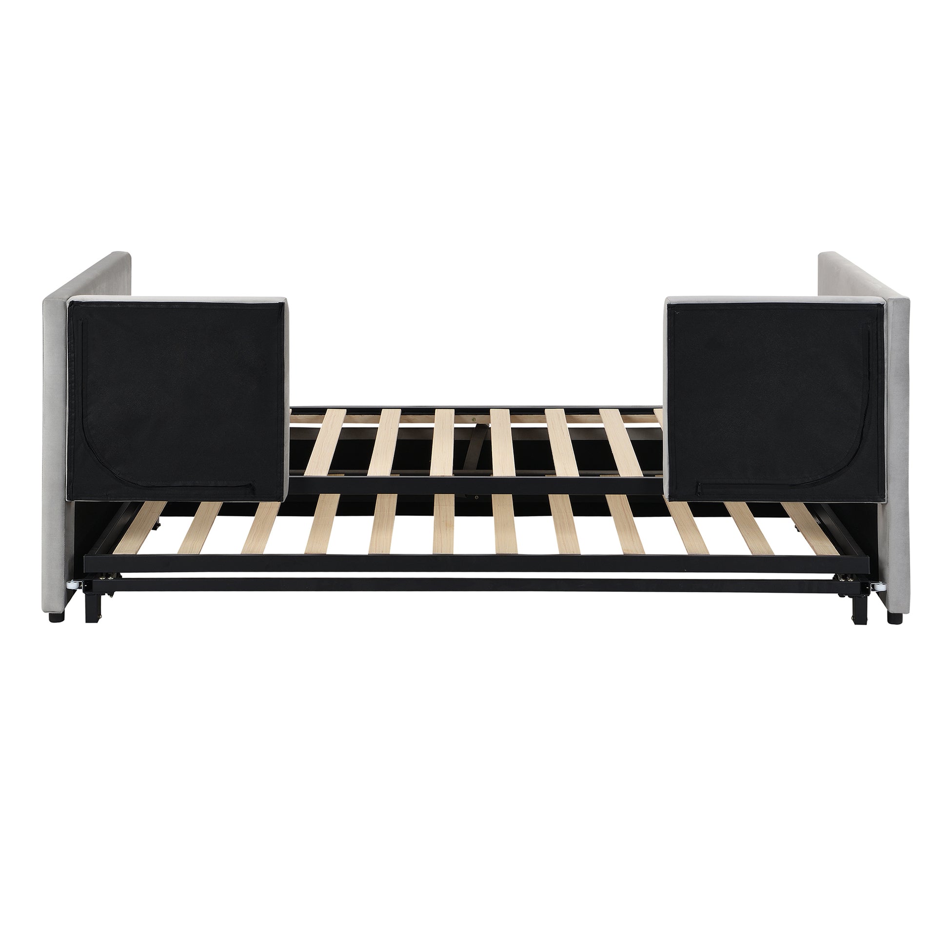 Twin Size Upholstered daybed with Pop Up Trundle, Gray - Abrihome