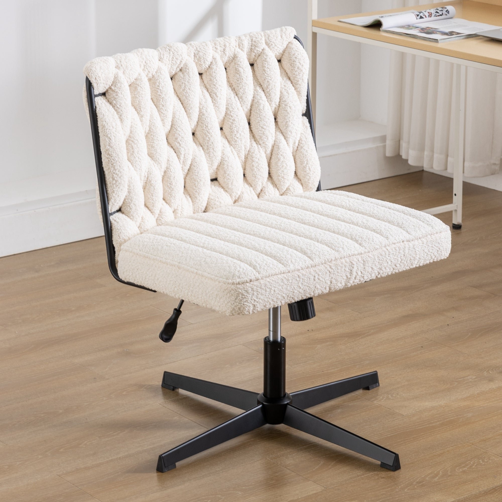 Armless Office Desk Chair No Wheels, WHITE