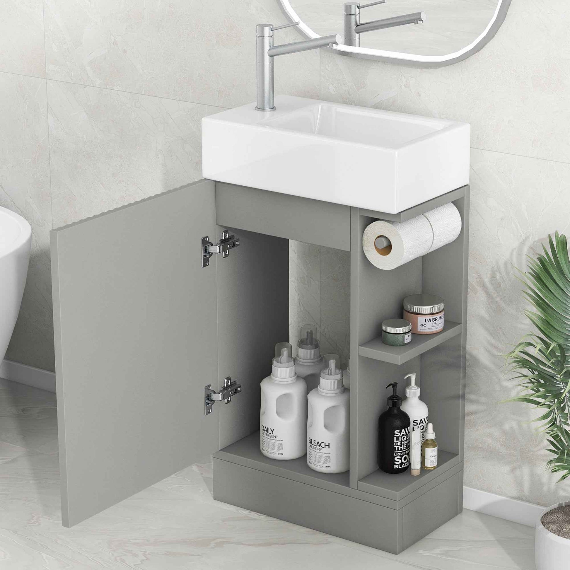 18.6' Bathroom Vanity with Sink, Bathroom Vanity Cabinet with Two-tier Shelf, Left or Right Orientation, Grey  (Old Sku:WF308491AAE)