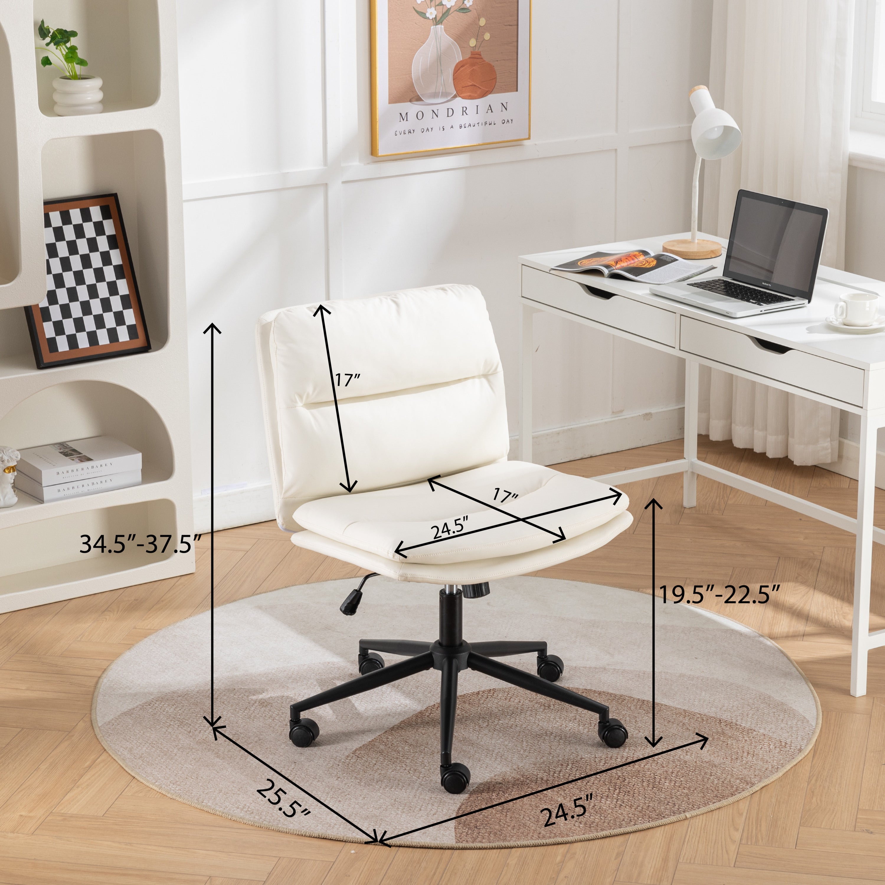 Bizerte Adjustable Swivel Criss-Cross Chair, Wide Seat/ Office Chair /Vanity Chair, White