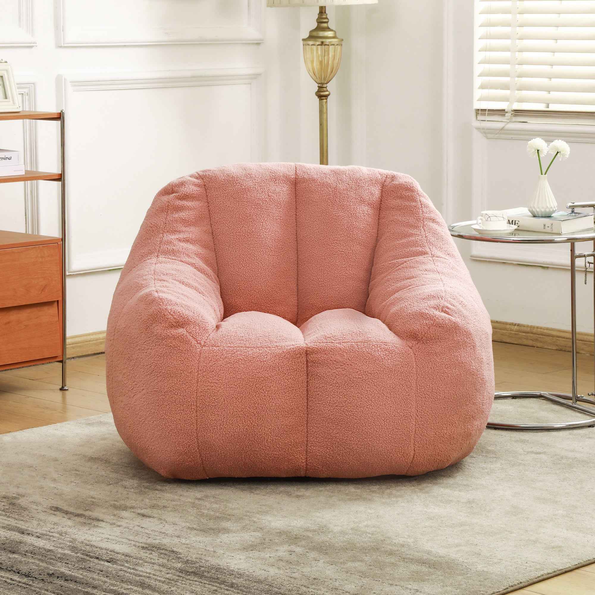 Comfy Bean Bag Chair with Memory Foam Filler – Tufted Soft Stuffed Bean Bag Sofa for Dorm, Apartment, or Living Room – Pink